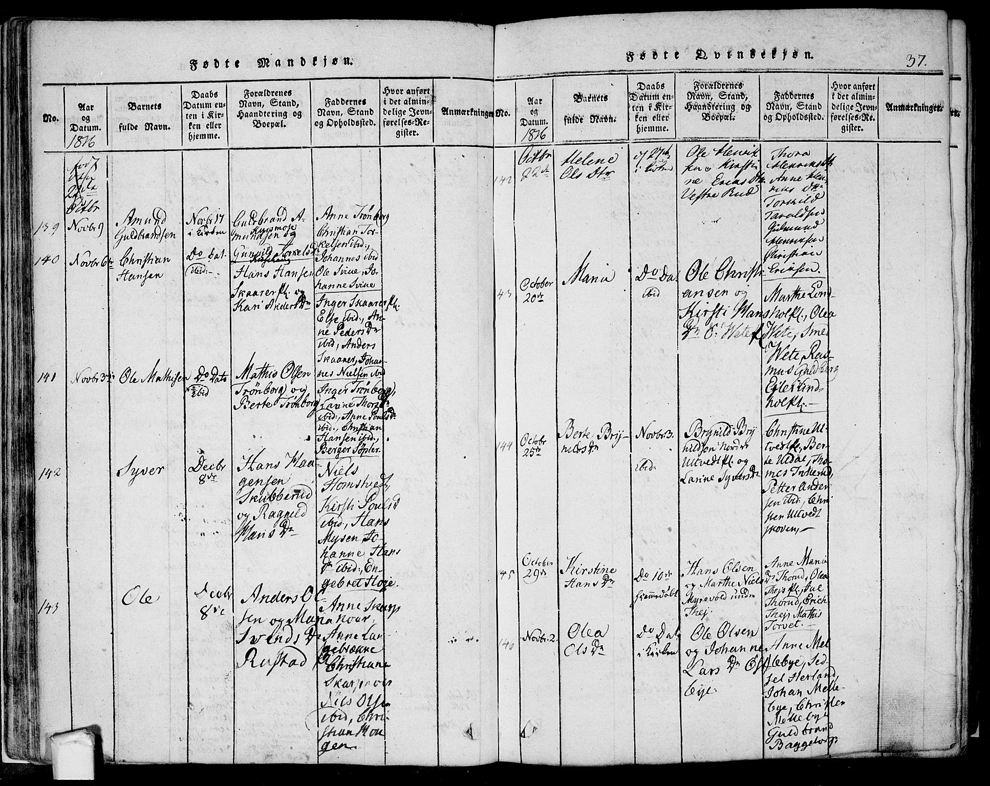 Eidsberg prestekontor Kirkebøker, AV/SAO-A-10905/F/Fa/L0007: Ministerialbok nr. I 7, 1814-1832, s. 37