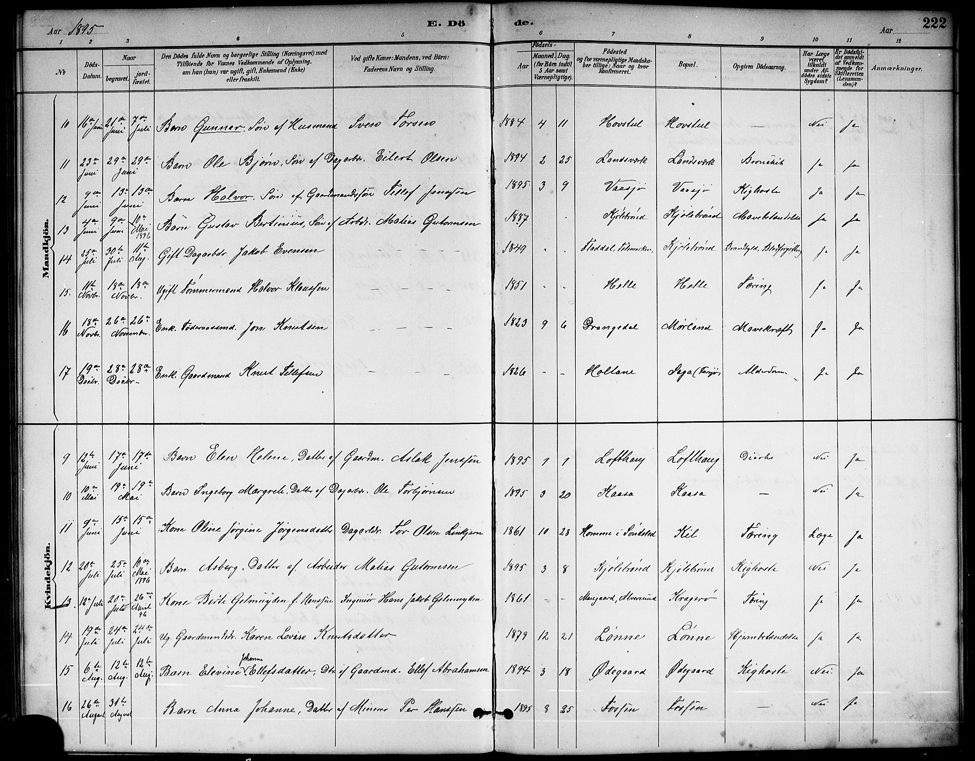 Sannidal kirkebøker, AV/SAKO-A-296/G/Ga/L0003: Klokkerbok nr. 3, 1887-1922, s. 222
