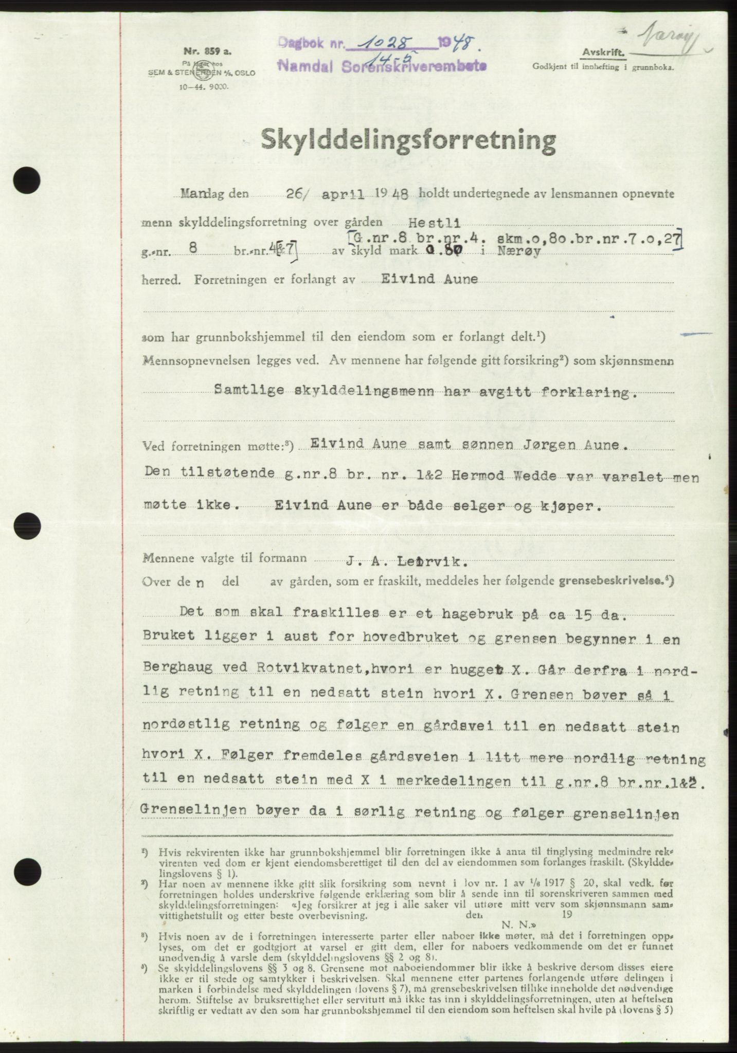 Namdal sorenskriveri, SAT/A-4133/1/2/2C: Pantebok nr. -, 1947-1948, Dagboknr: 1028/1948