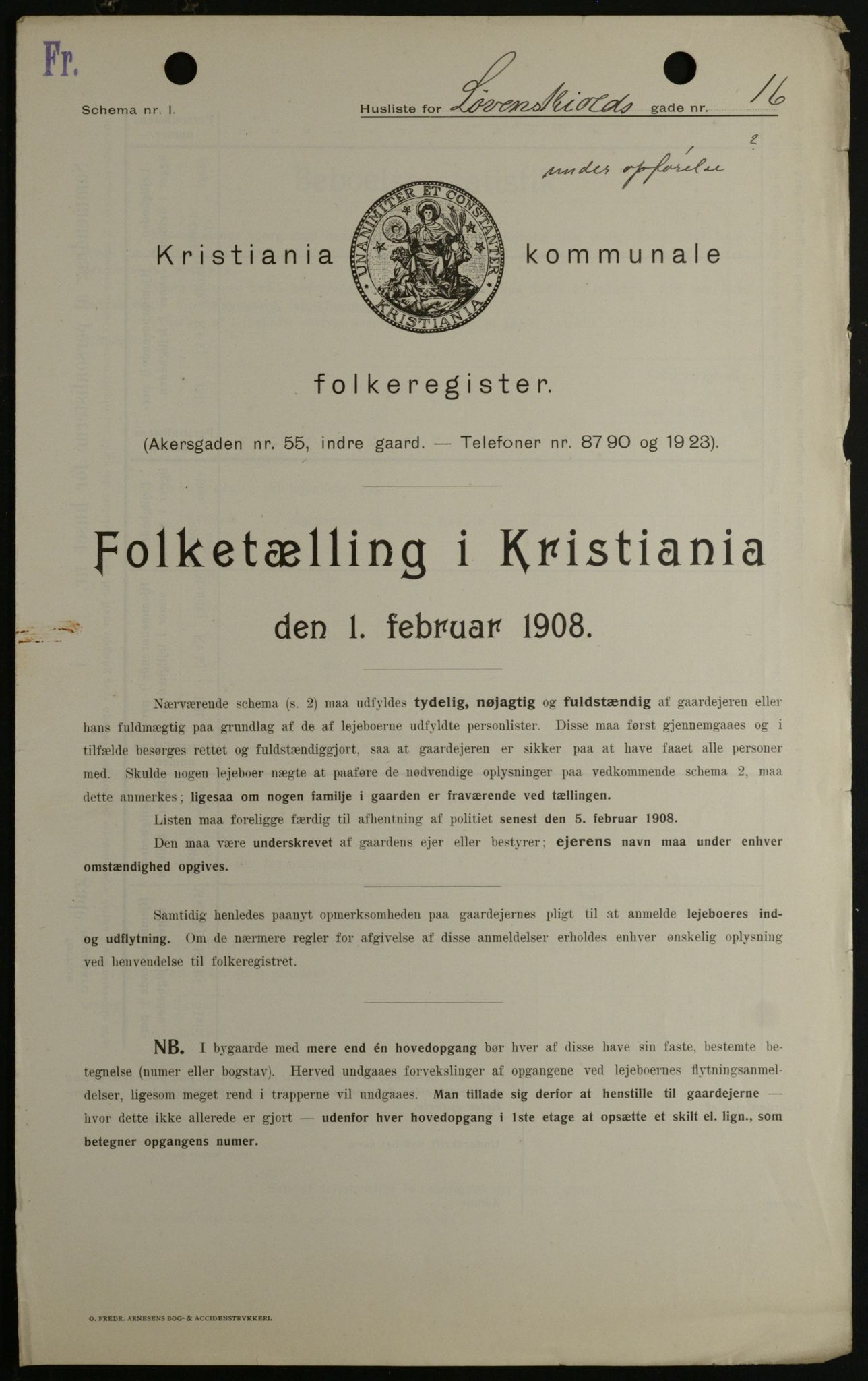 OBA, Kommunal folketelling 1.2.1908 for Kristiania kjøpstad, 1908, s. 52868