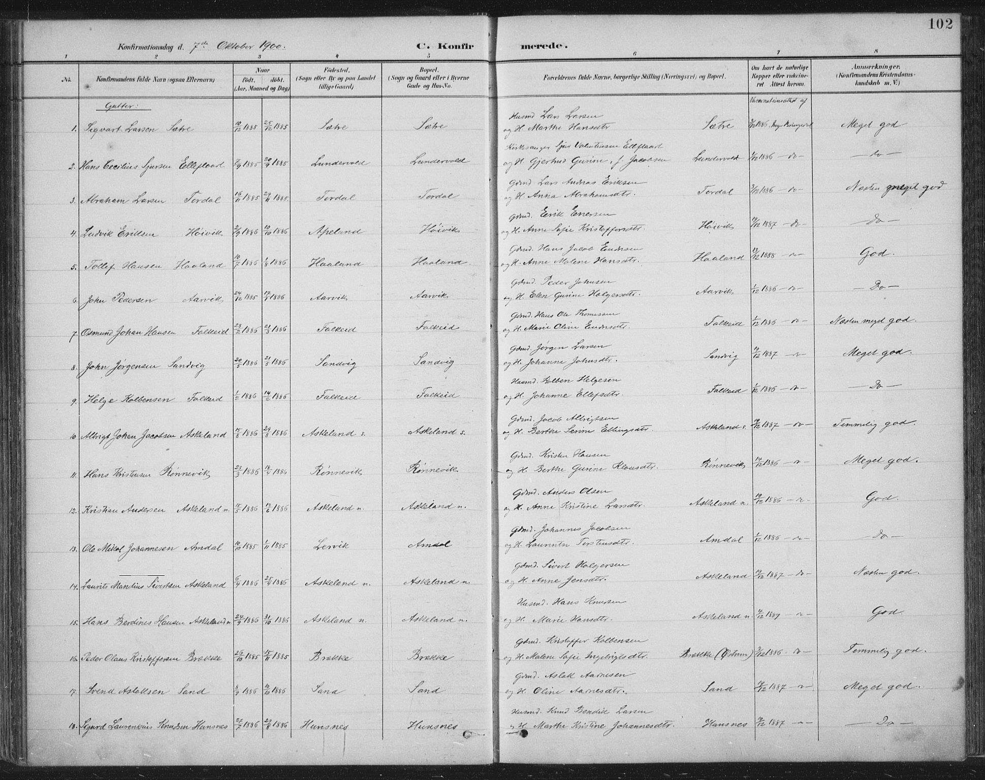 Tysvær sokneprestkontor, AV/SAST-A -101864/H/Ha/Haa/L0008: Ministerialbok nr. A 8, 1897-1918, s. 102