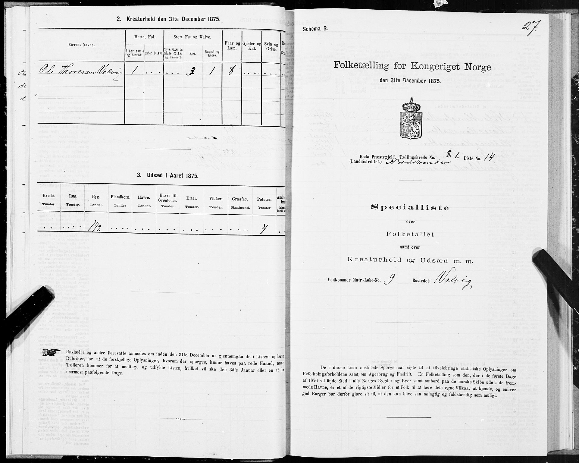 SAT, Folketelling 1875 for 1843L Bodø prestegjeld, Bodø landsokn, 1875, s. 1027