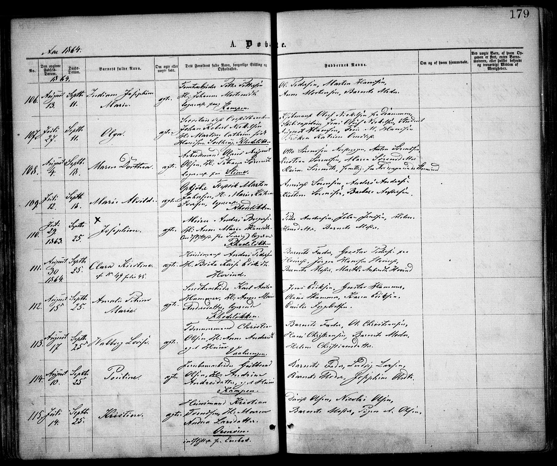Østre Aker prestekontor Kirkebøker, AV/SAO-A-10840/F/Fa/L0001: Ministerialbok nr. I 1, 1861-1869, s. 179