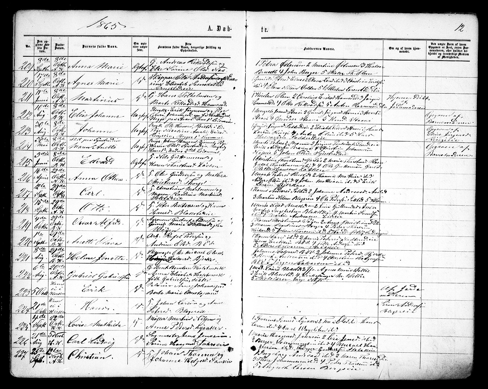 Asker prestekontor Kirkebøker, AV/SAO-A-10256a/F/Fa/L0008: Ministerialbok nr. I 8, 1865-1878, s. 12