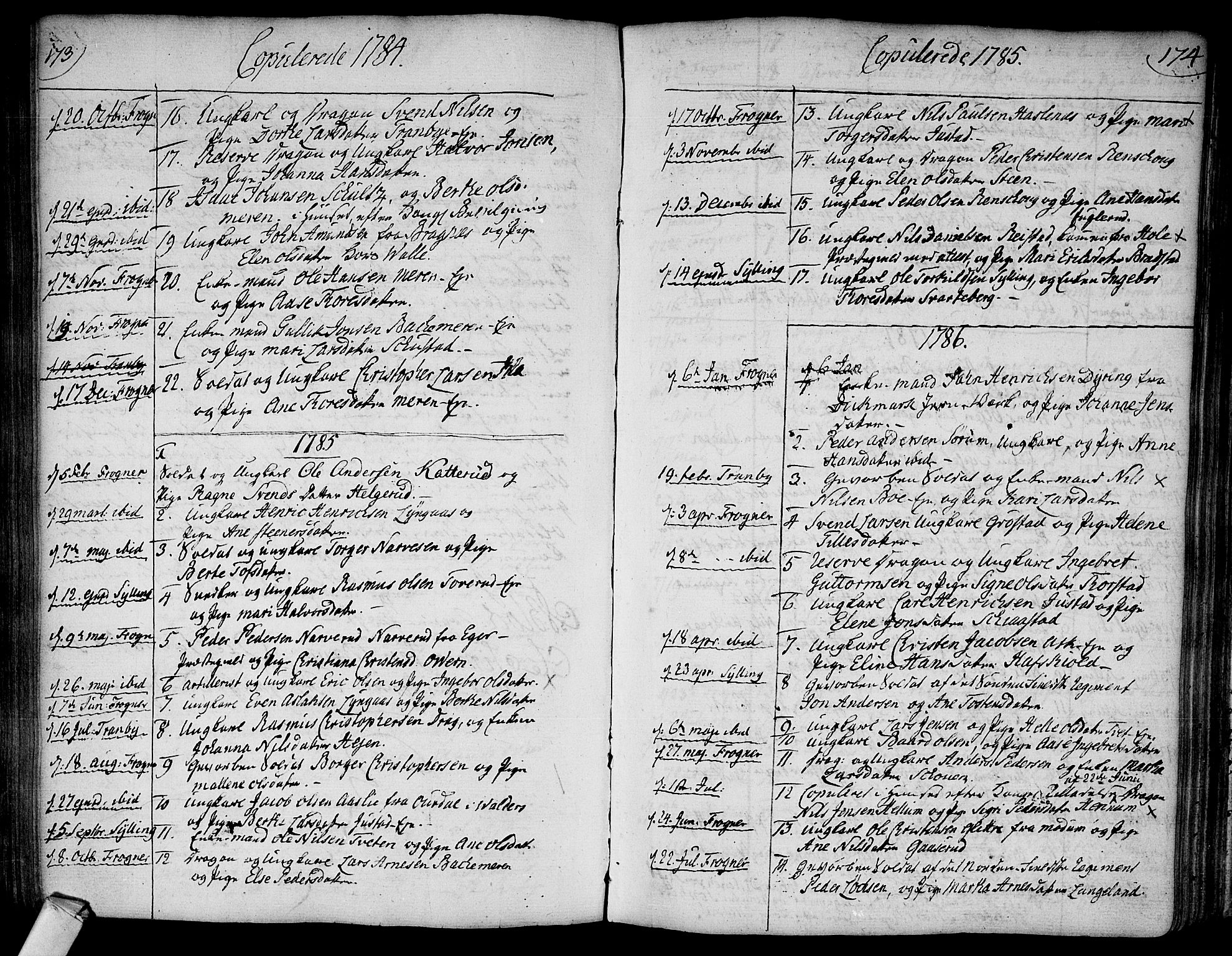 Lier kirkebøker, AV/SAKO-A-230/F/Fa/L0006: Ministerialbok nr. I 6, 1777-1794, s. 173-174