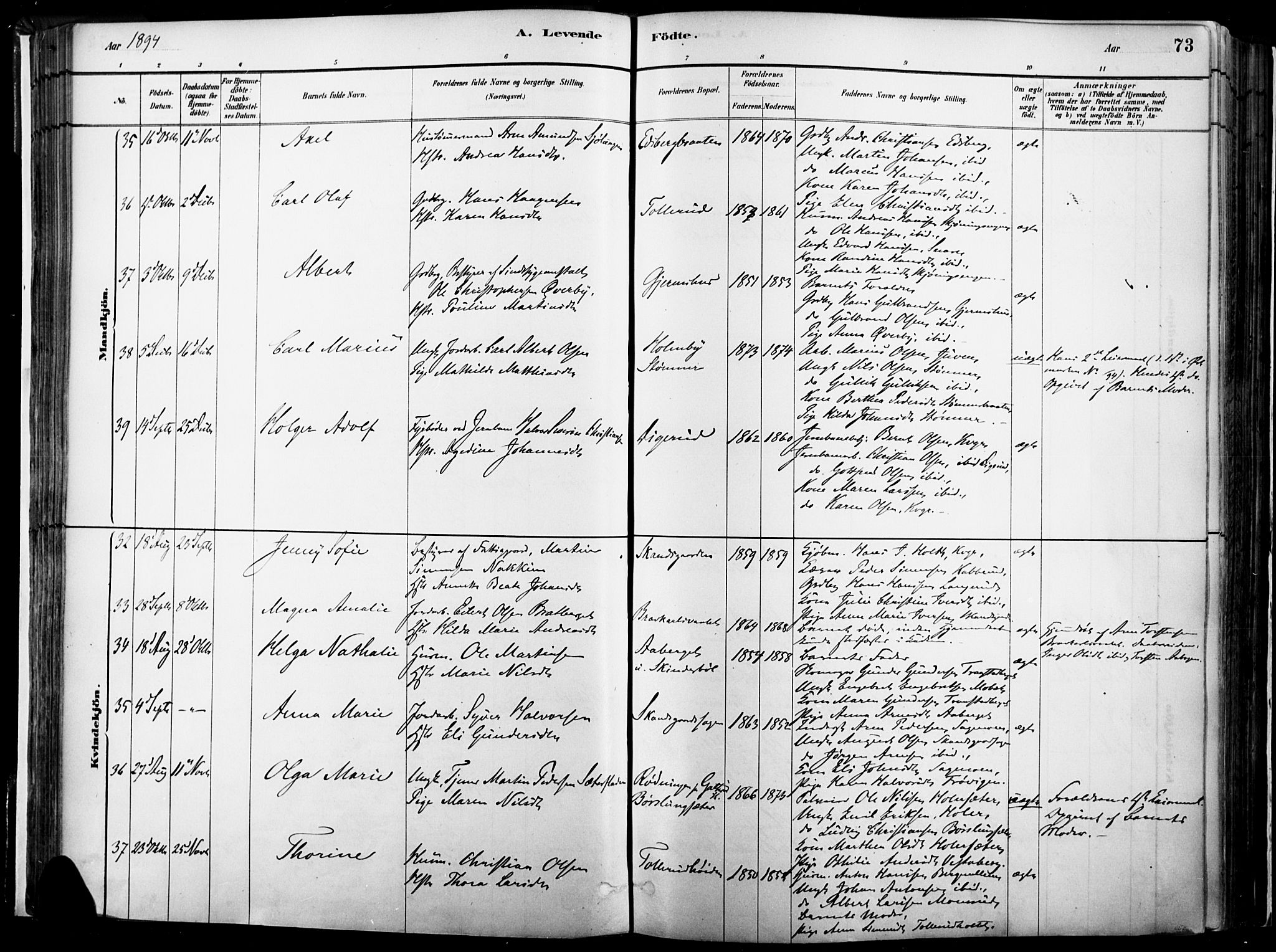 Vinger prestekontor, AV/SAH-PREST-024/H/Ha/Haa/L0014: Ministerialbok nr. 14, 1881-1900, s. 73