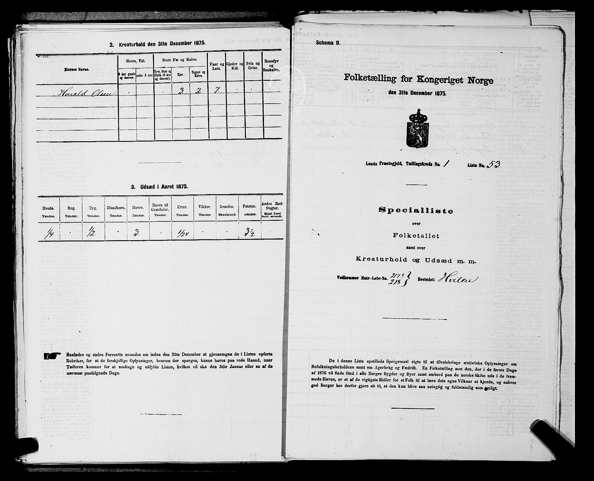 SAKO, Folketelling 1875 for 0820P Lunde prestegjeld, 1875, s. 147