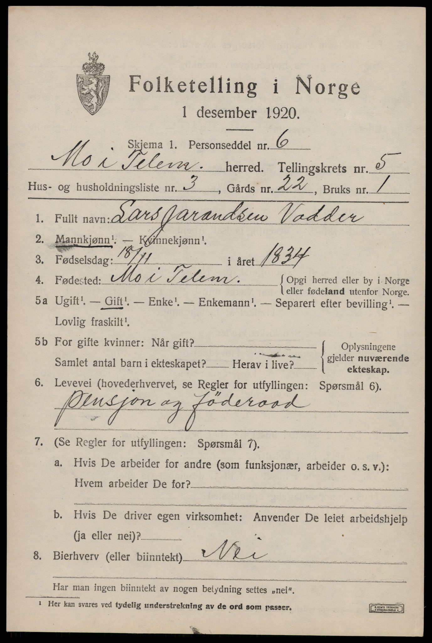 SAKO, Folketelling 1920 for 0832 Mo herred, 1920, s. 2028