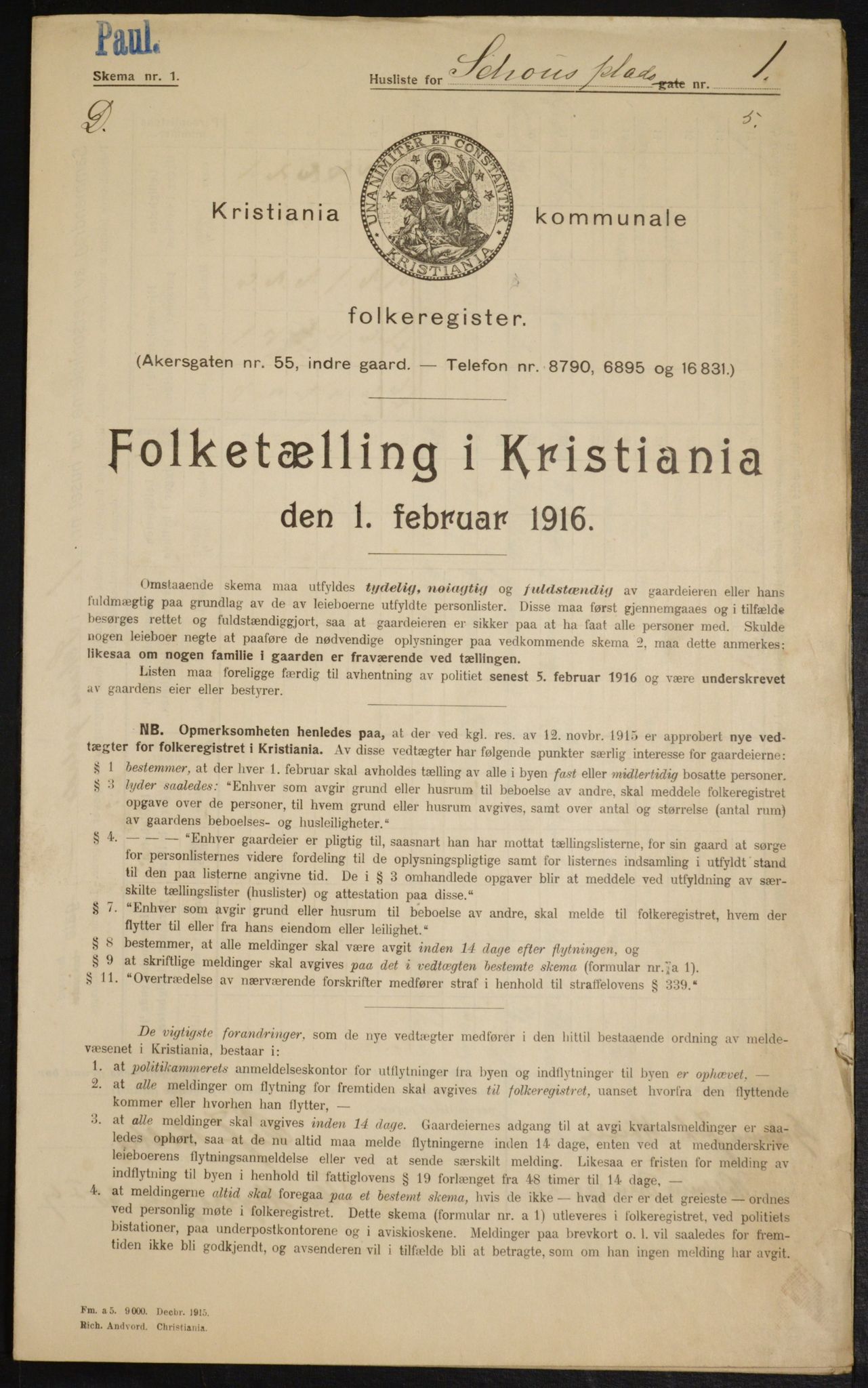 OBA, Kommunal folketelling 1.2.1916 for Kristiania, 1916, s. 92443