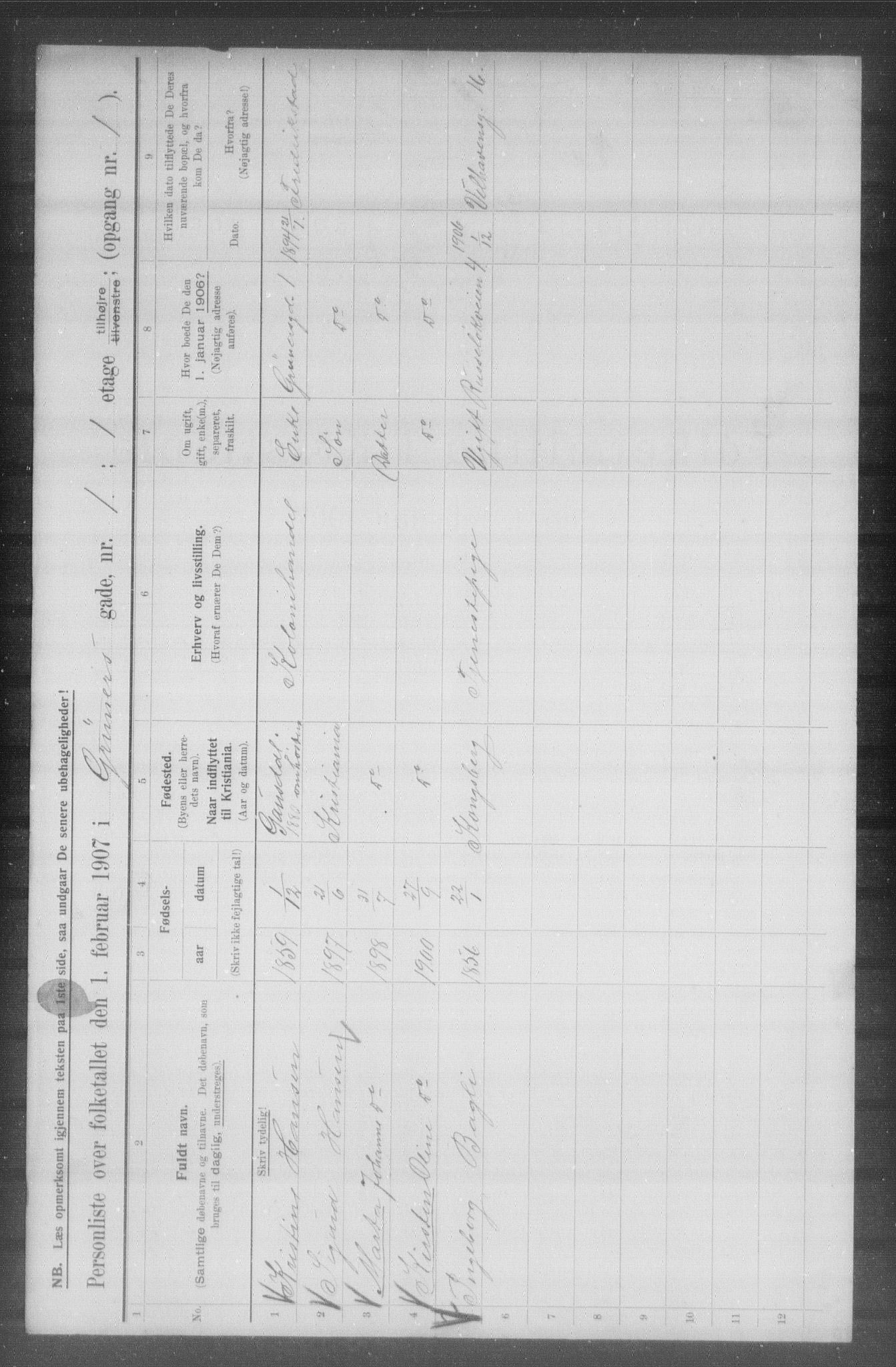 OBA, Kommunal folketelling 1.2.1907 for Kristiania kjøpstad, 1907, s. 15570