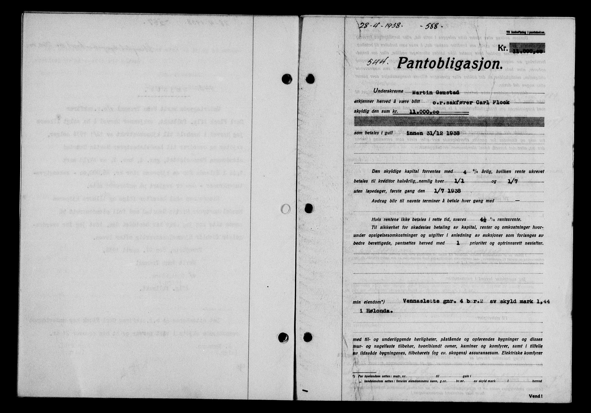 Gauldal sorenskriveri, SAT/A-0014/1/2/2C/L0048: Pantebok nr. 51-52, 1937-1938, s. 588, Dagboknr: 544/1938