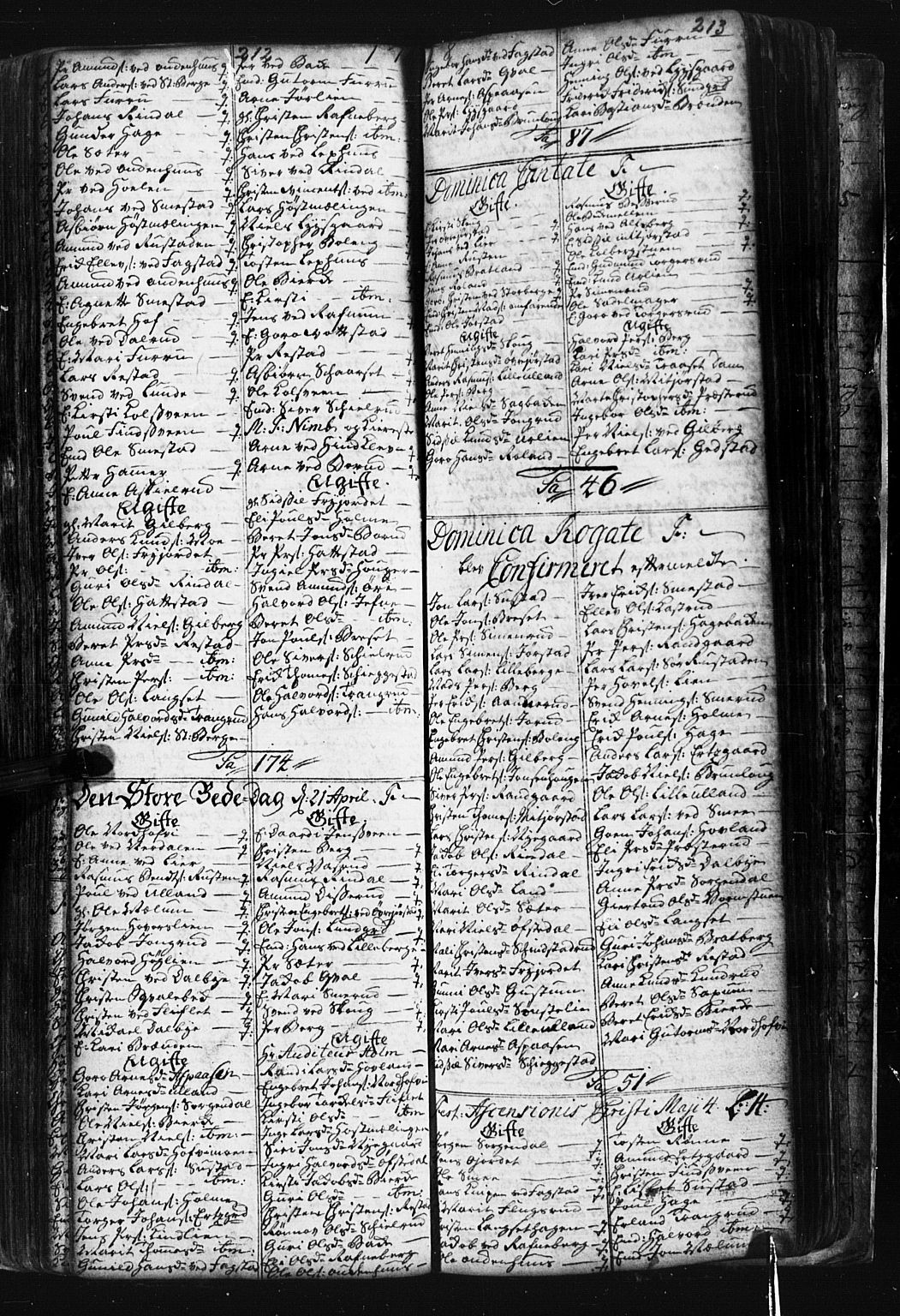 Fåberg prestekontor, AV/SAH-PREST-086/H/Ha/Hab/L0001: Klokkerbok nr. 1, 1727-1767, s. 212-213