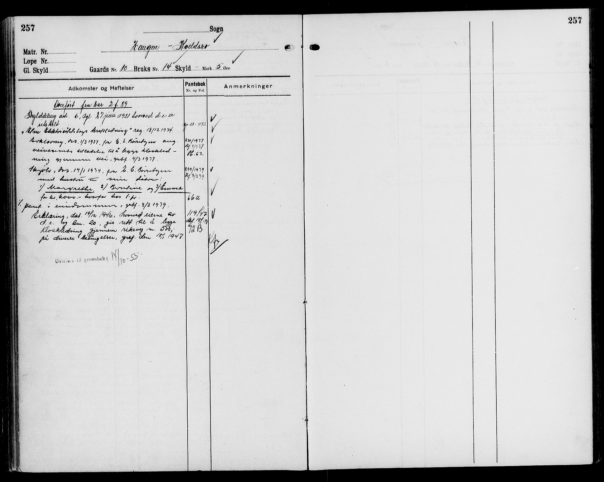 Sunnhordland sorenskrivar, AV/SAB-A-2401/1/G/Ga/Gag/L0004: Panteregister nr. II.A.g.4, 1917-1955, s. 257