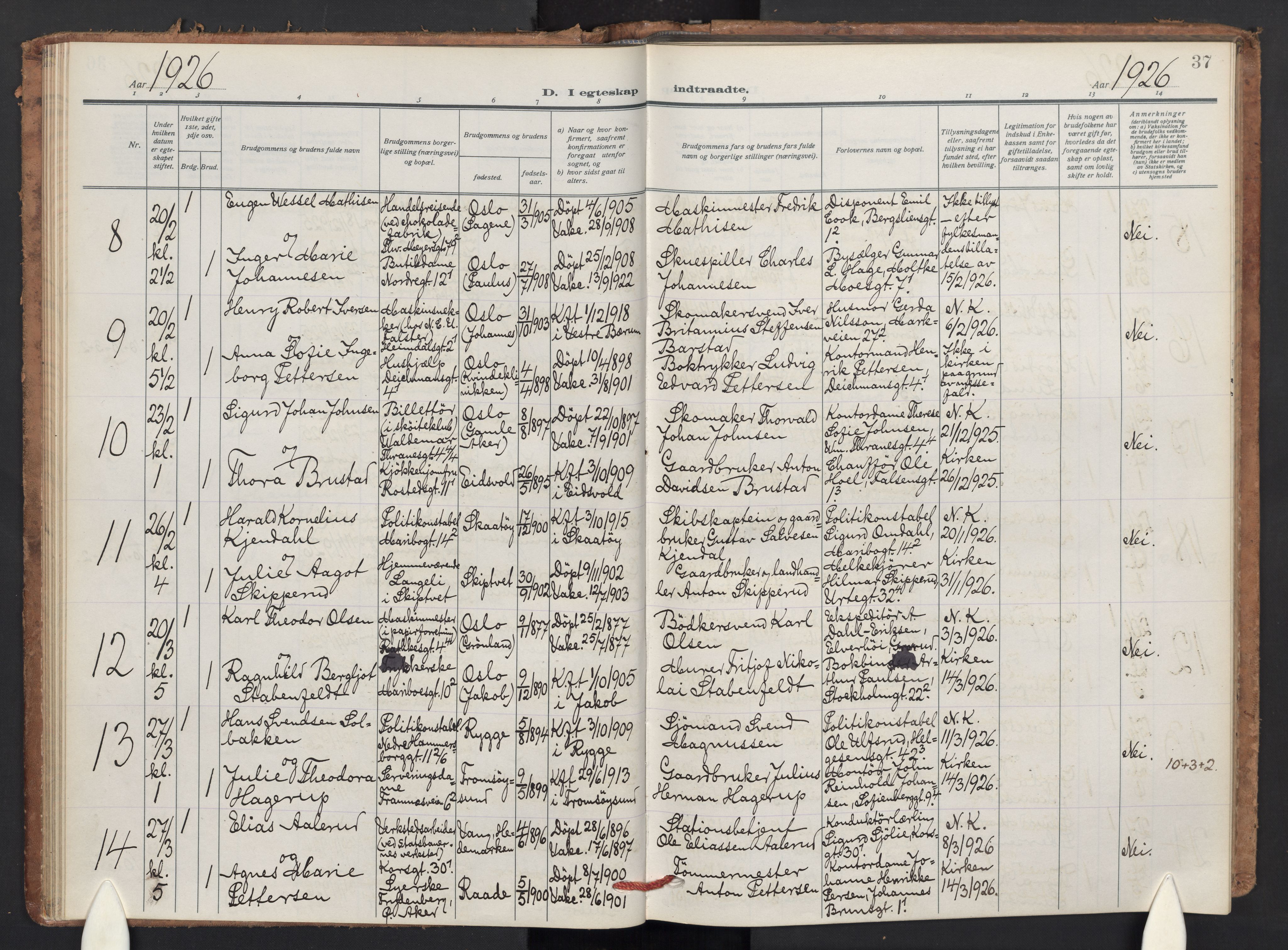 Jakob prestekontor Kirkebøker, AV/SAO-A-10850/F/Fa/L0018: Ministerialbok nr. 18, 1923-1936, s. 37