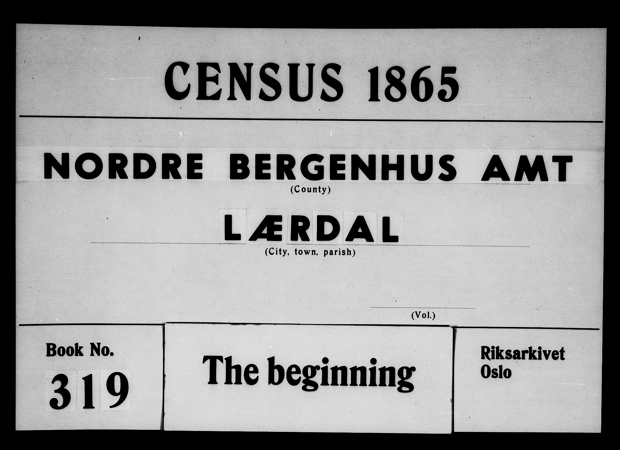 RA, Folketelling 1865 for 1422P Lærdal prestegjeld, 1865, s. 1