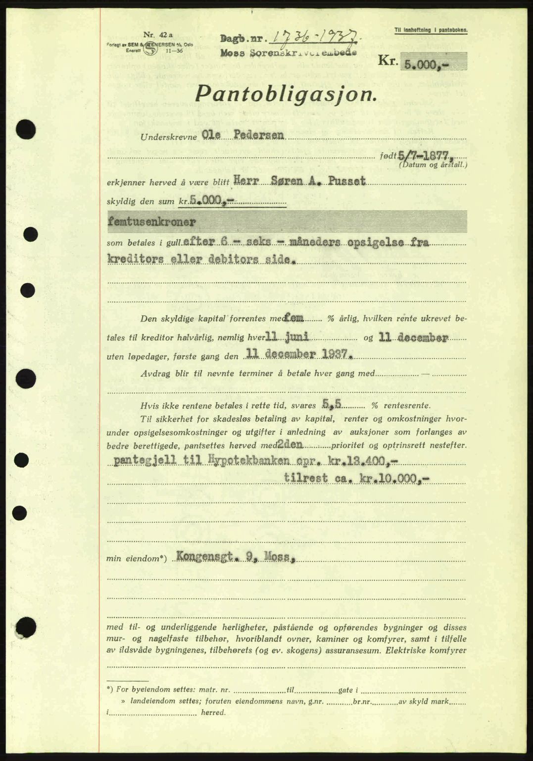 Moss sorenskriveri, SAO/A-10168: Pantebok nr. B4, 1937-1938, Dagboknr: 1736/1937