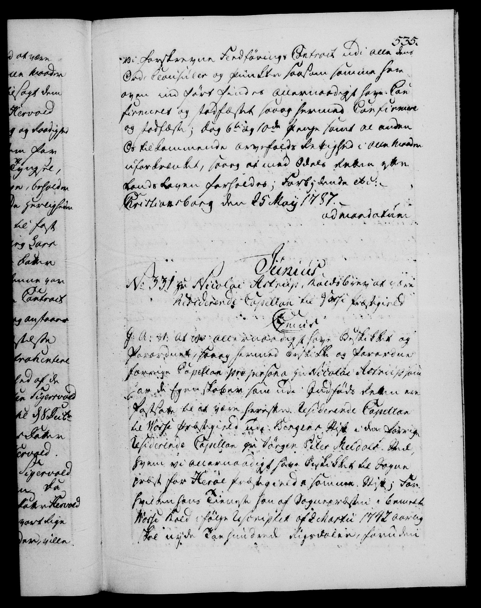 Danske Kanselli 1572-1799, RA/EA-3023/F/Fc/Fca/Fcaa/L0051: Norske registre, 1786-1787, s. 535a