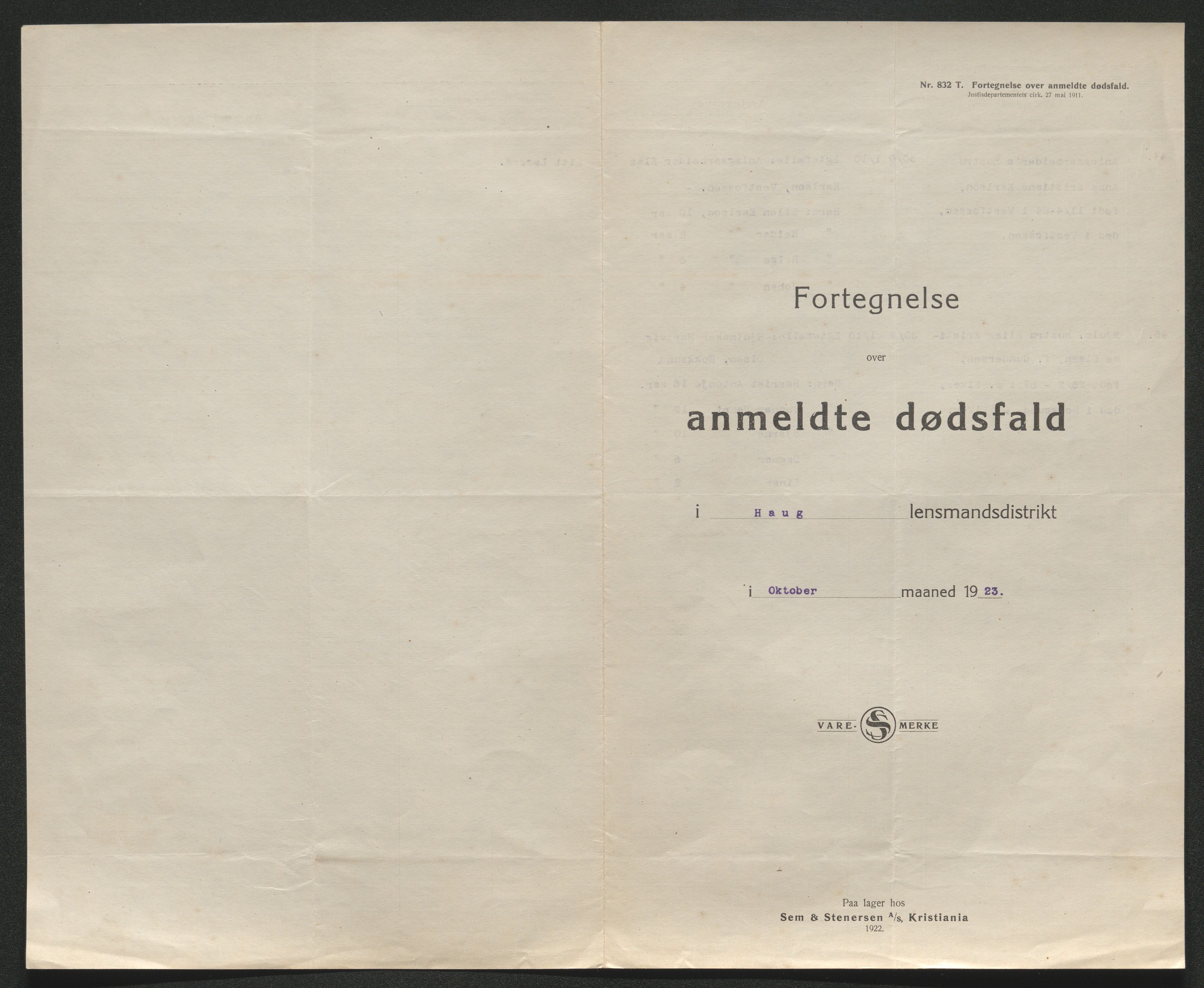 Eiker, Modum og Sigdal sorenskriveri, AV/SAKO-A-123/H/Ha/Hab/L0041: Dødsfallsmeldinger, 1922-1923, s. 886