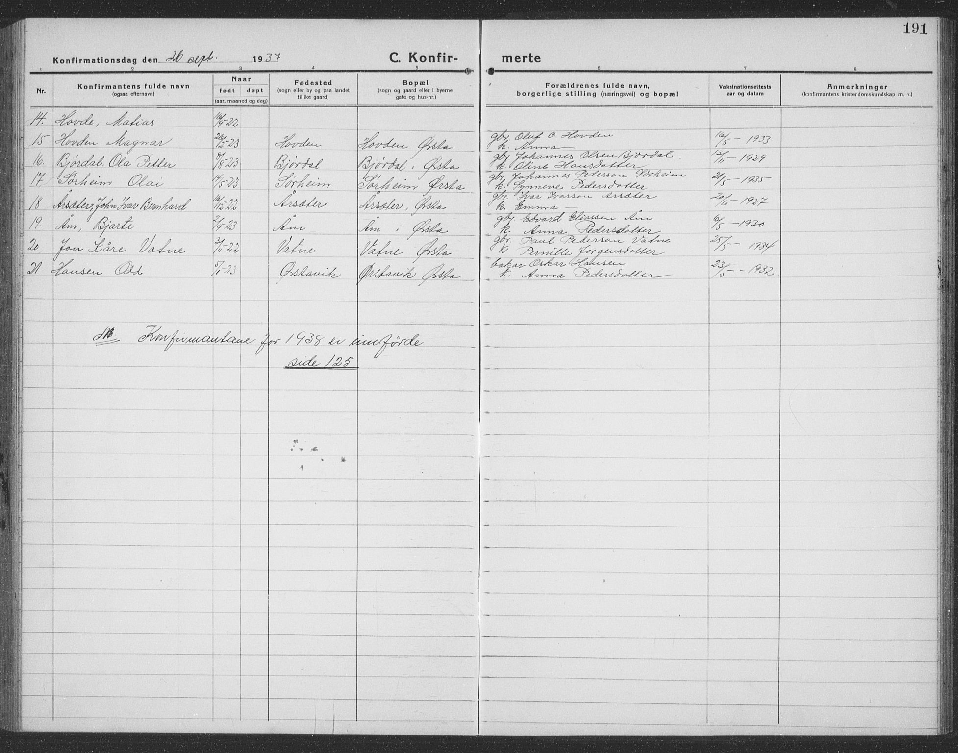Ministerialprotokoller, klokkerbøker og fødselsregistre - Møre og Romsdal, AV/SAT-A-1454/513/L0191: Klokkerbok nr. 513C05, 1920-1941, s. 191
