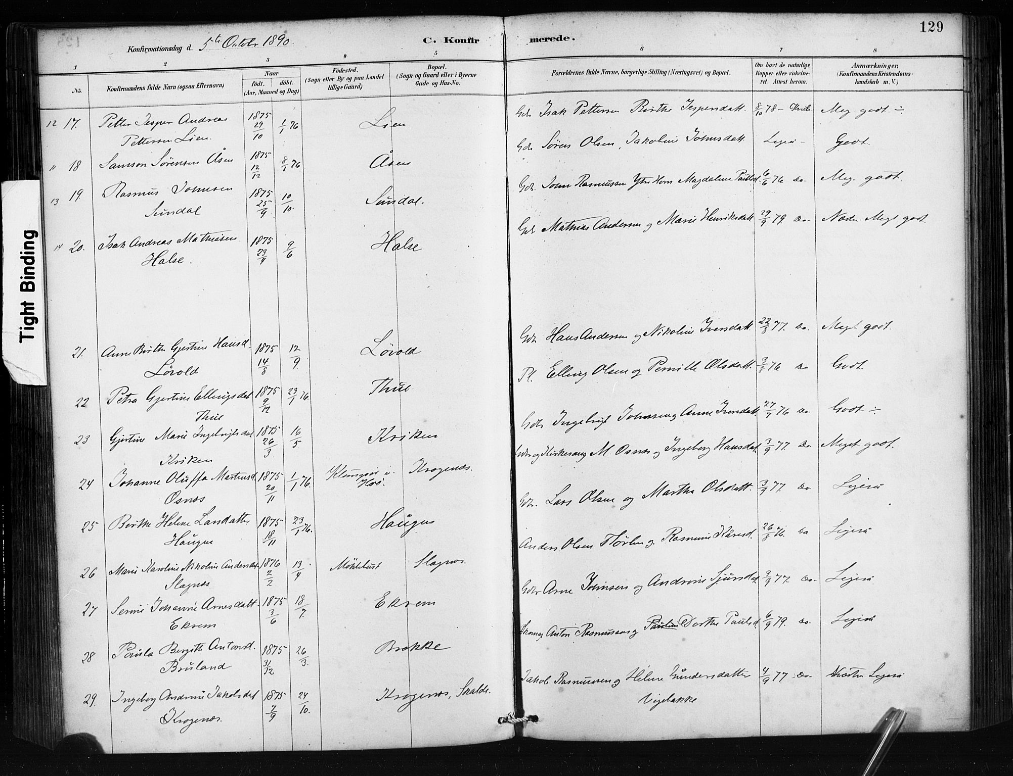 Ministerialprotokoller, klokkerbøker og fødselsregistre - Møre og Romsdal, AV/SAT-A-1454/501/L0008: Ministerialbok nr. 501A08, 1885-1901, s. 129