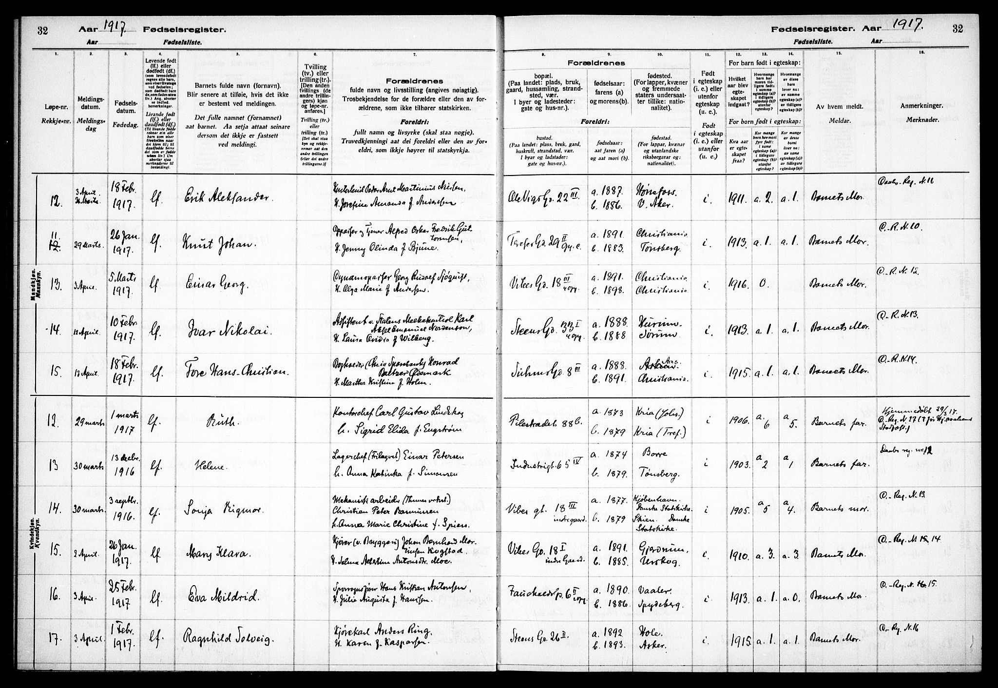 Fagerborg prestekontor Kirkebøker, AV/SAO-A-10844/J/Ja/L0001: Fødselsregister nr. 1, 1916-1925, s. 32