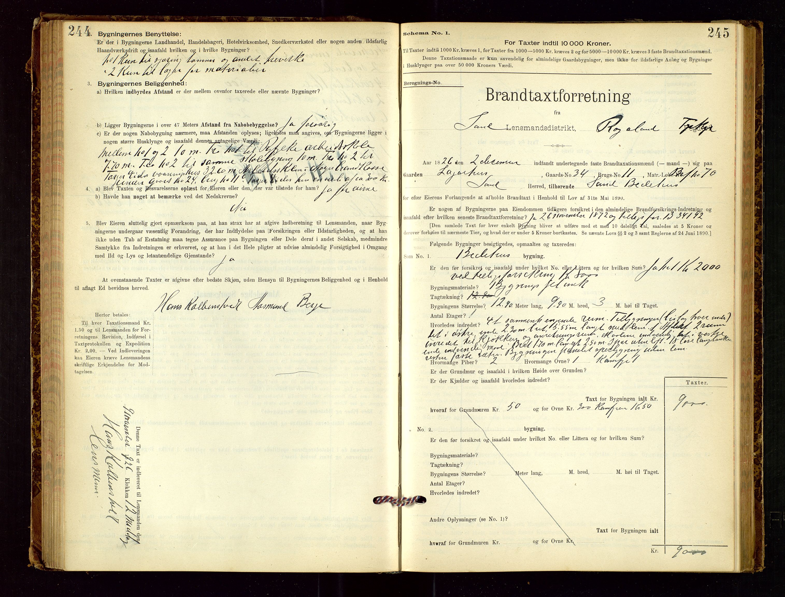 Sand lensmannskontor, AV/SAST-A-100415/Goc/L0001: "Brandtaxationsprotokol", 1895-1935, s. 244-245