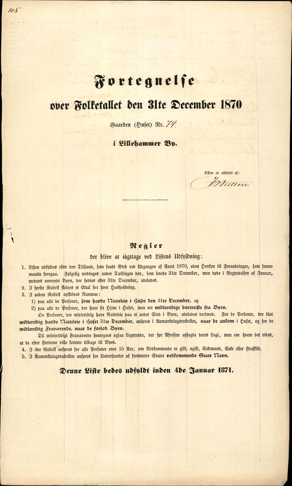 RA, Folketelling 1870 for 0501 Lillehammer kjøpstad, 1870, s. 105