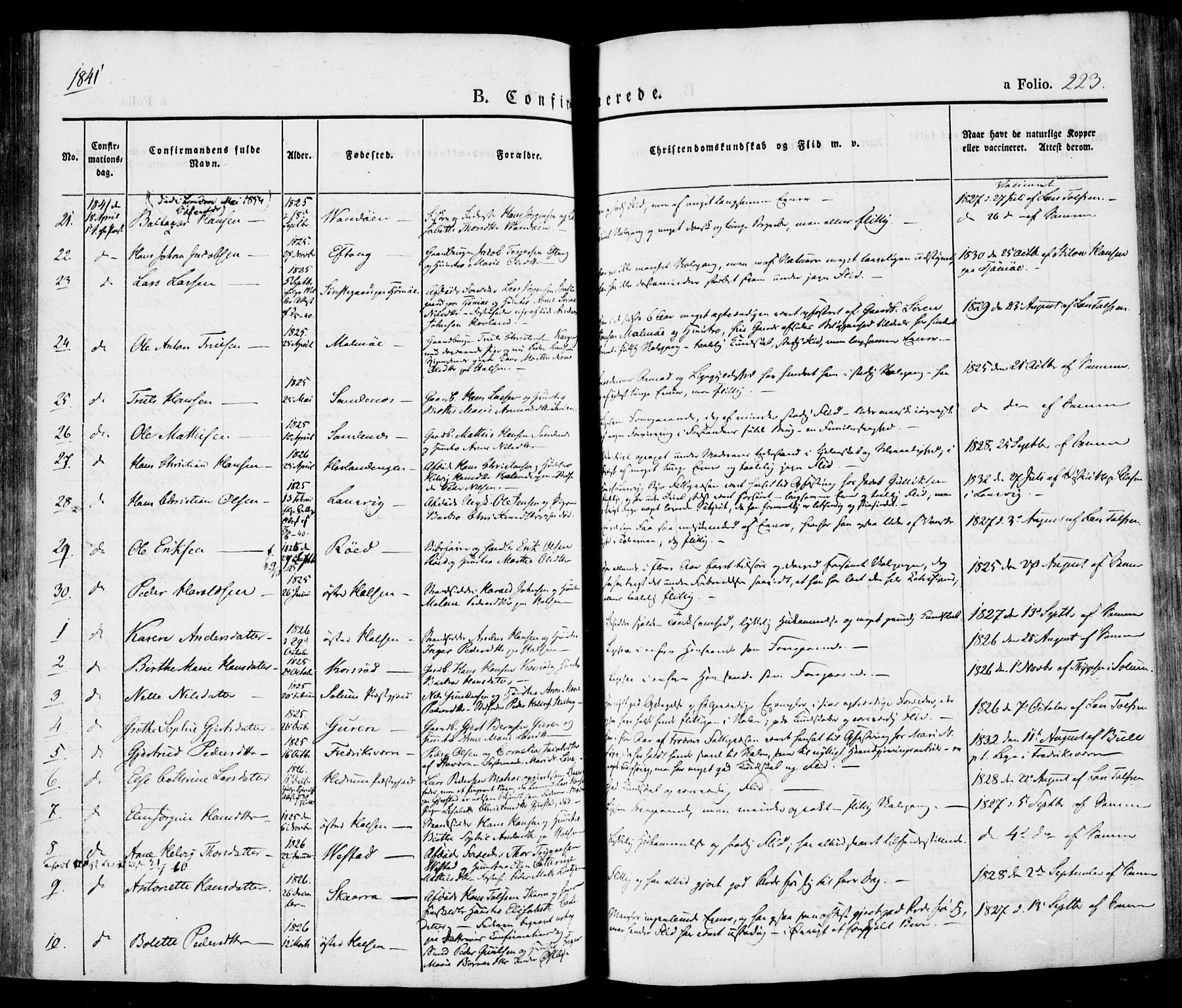 Tjølling kirkebøker, AV/SAKO-A-60/F/Fa/L0006: Ministerialbok nr. 6, 1835-1859, s. 223
