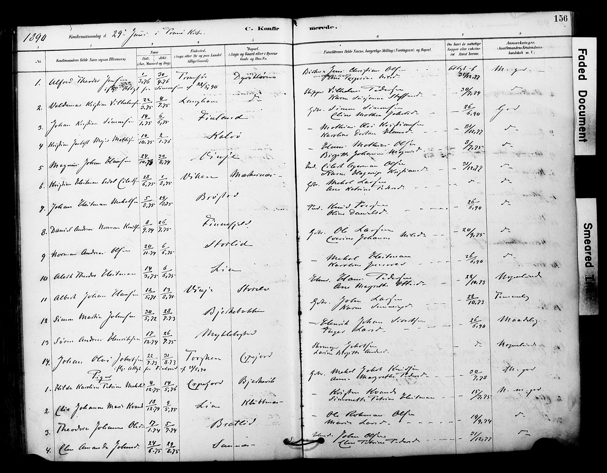Tranøy sokneprestkontor, AV/SATØ-S-1313/I/Ia/Iaa/L0011kirke: Ministerialbok nr. 11, 1878-1904, s. 156