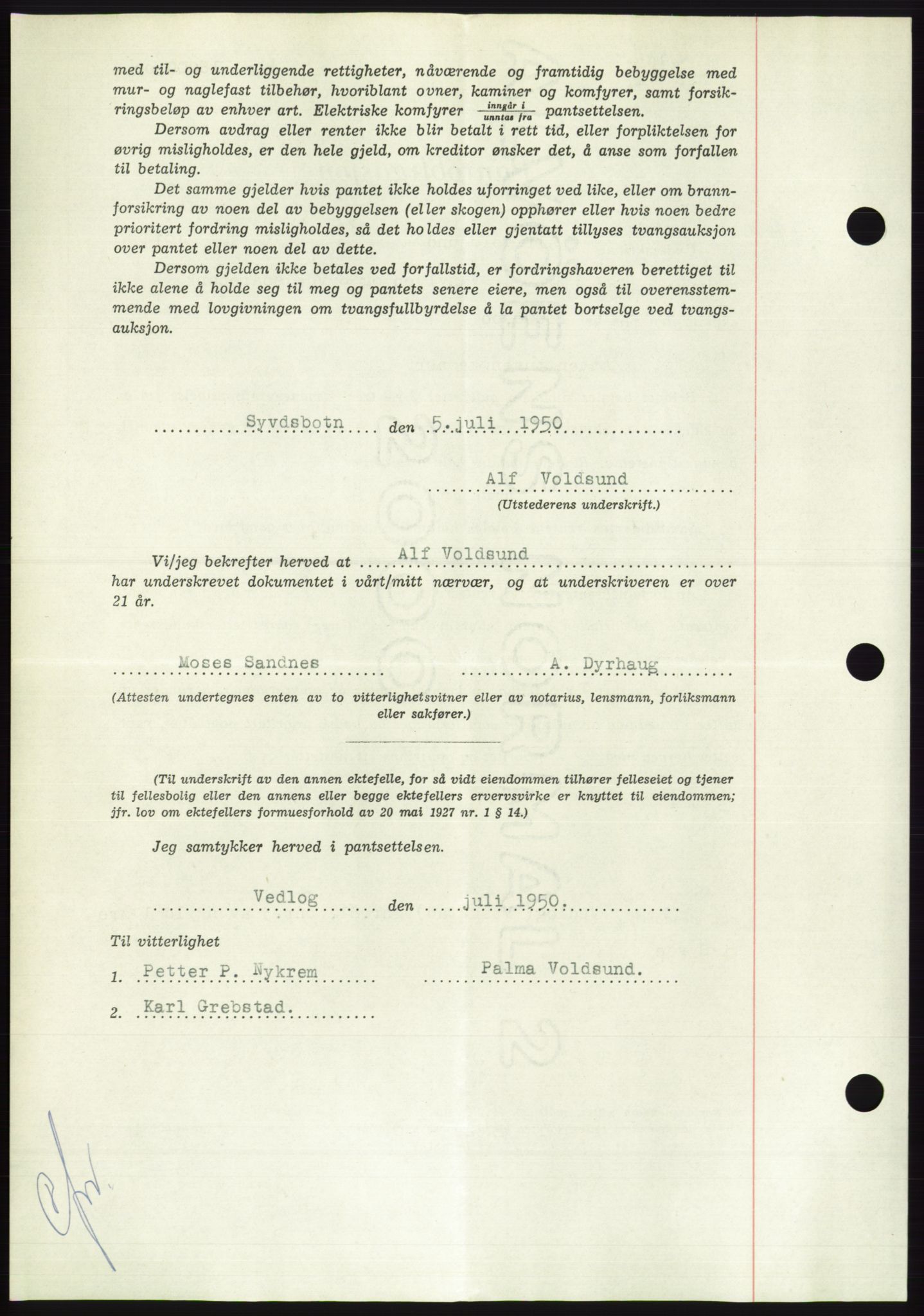 Søre Sunnmøre sorenskriveri, AV/SAT-A-4122/1/2/2C/L0119: Pantebok nr. 7B, 1950-1951, Dagboknr: 1527/1950