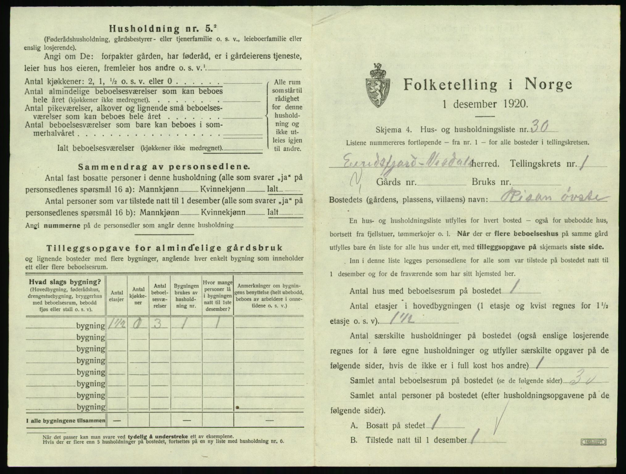 SAT, Folketelling 1920 for 1542 Eresfjord og Vistdal herred, 1920, s. 91