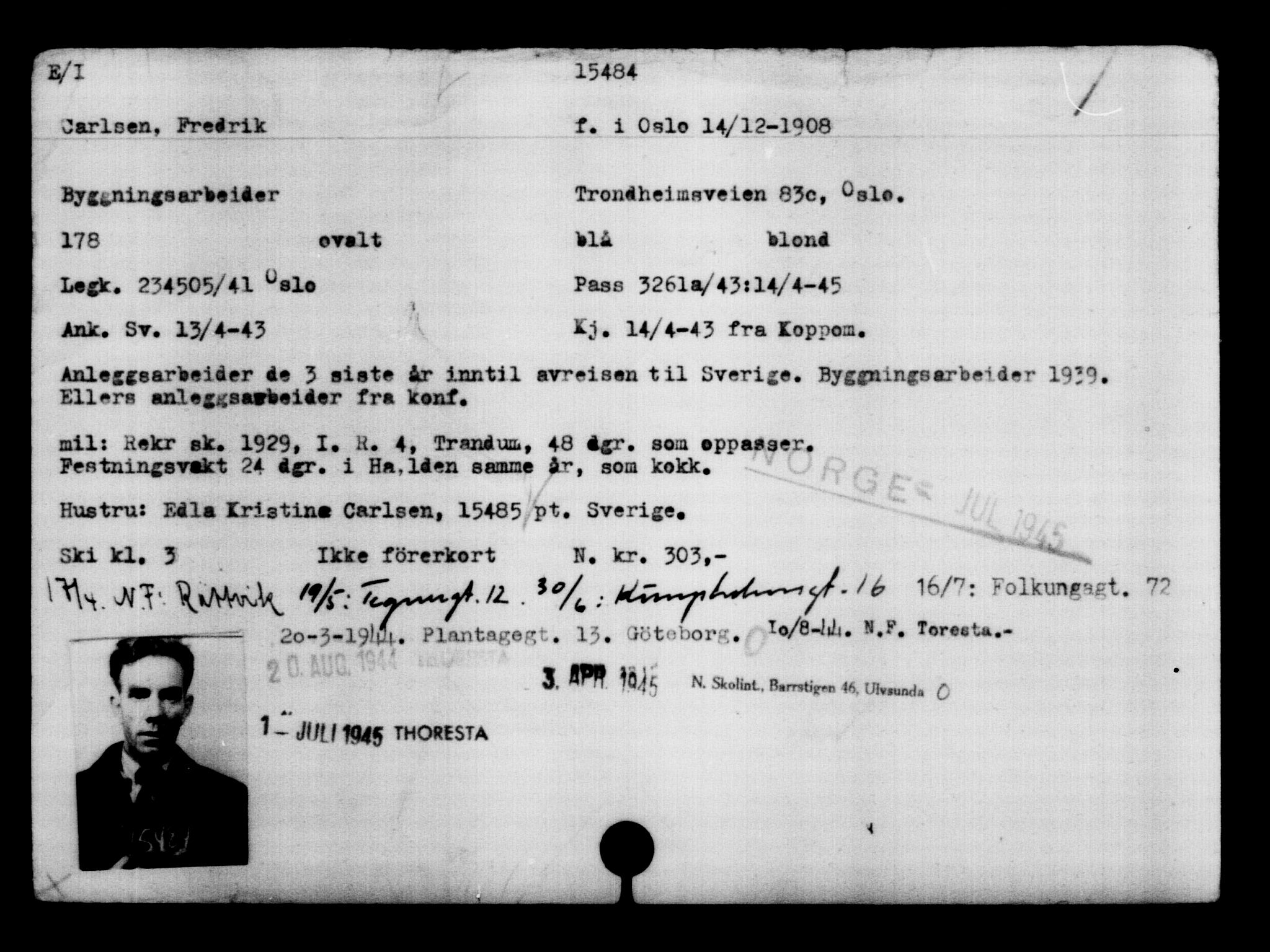 Den Kgl. Norske Legasjons Flyktningskontor, AV/RA-S-6753/V/Va/L0007: Kjesäterkartoteket.  Flyktningenr. 12700-15723, 1940-1945, s. 3192