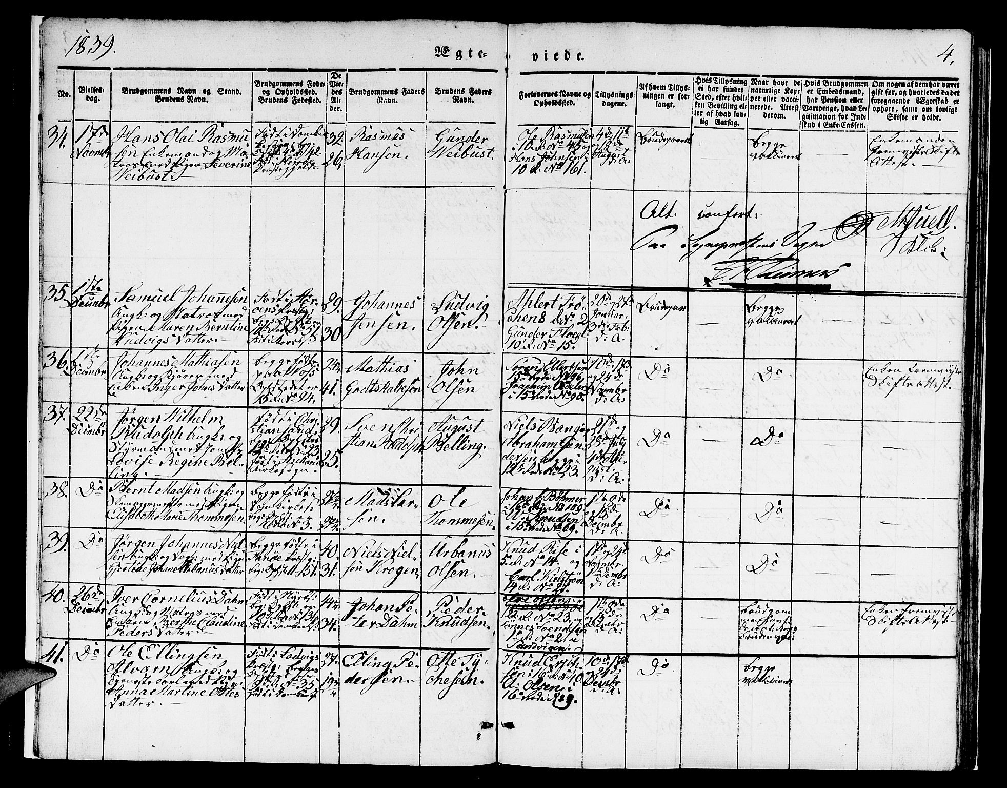 Domkirken sokneprestembete, AV/SAB-A-74801/H/Hab/L0029: Klokkerbok nr. D 1, 1839-1857, s. 4
