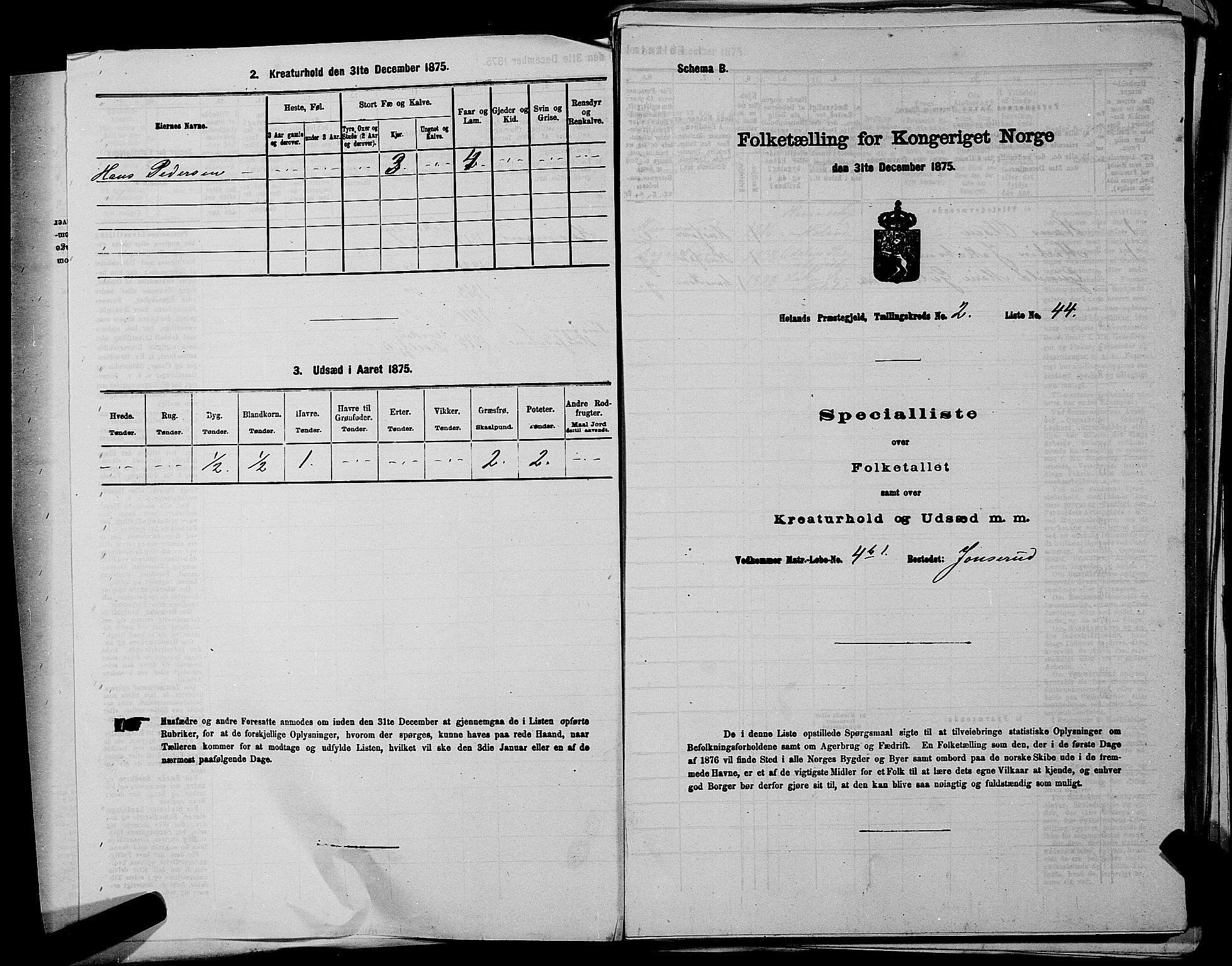 RA, Folketelling 1875 for 0221P Høland prestegjeld, 1875, s. 286