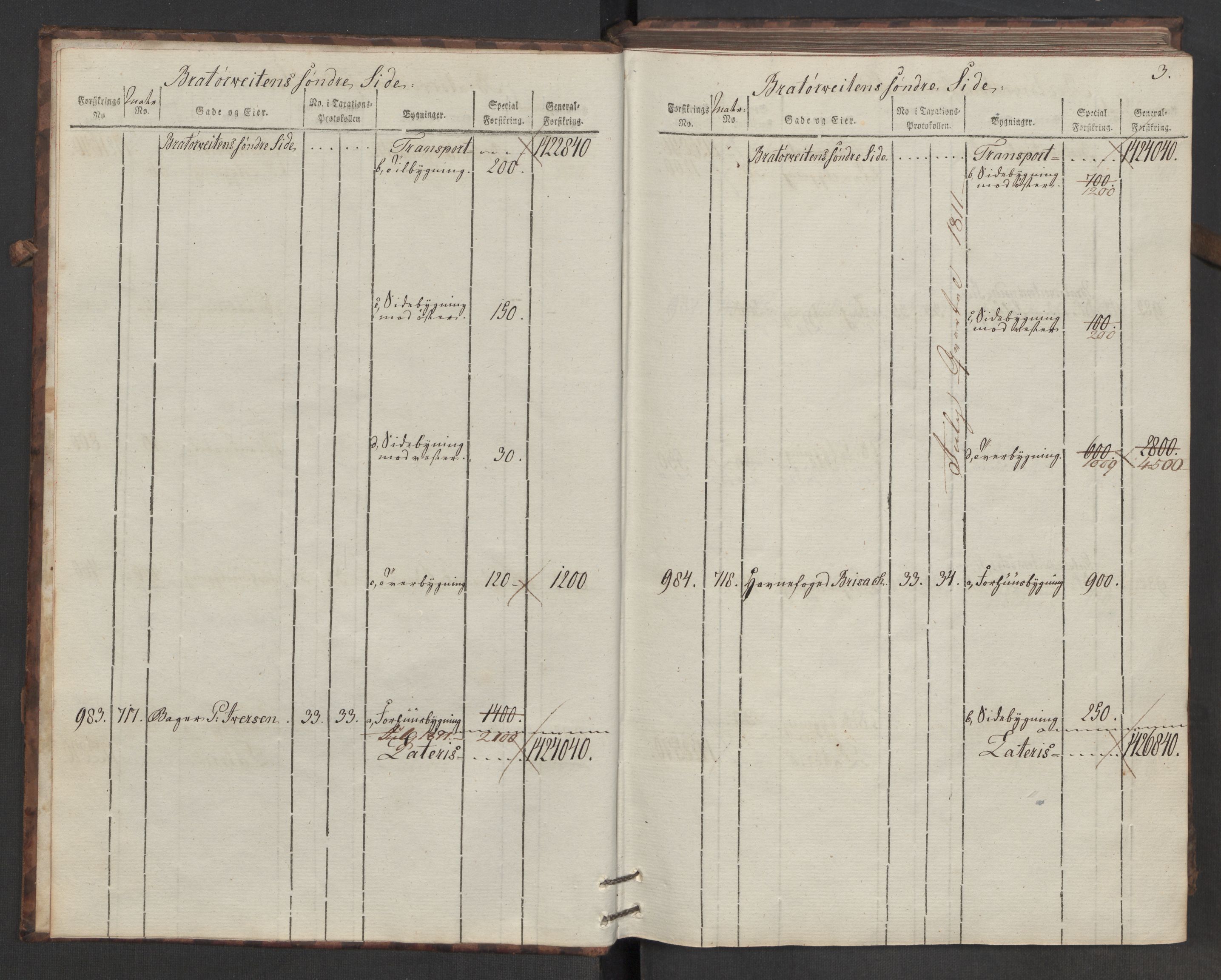 Kommersekollegiet, Brannforsikringskontoret 1767-1814, AV/RA-EA-5458/F/Fa/L0055/0002: Trondheim / Branntakstprotokoll, del B, 1807-1817