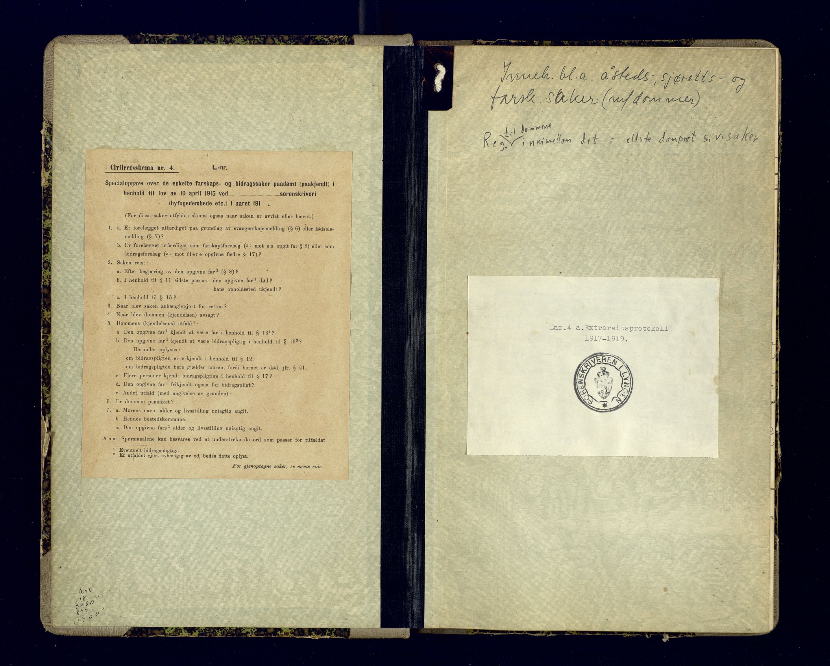 Lyngen sorenskriveri, SATØ/SATØ-0052/1/F/Fa/L0001: Ekstrarettsprotokoll, 1917-1919