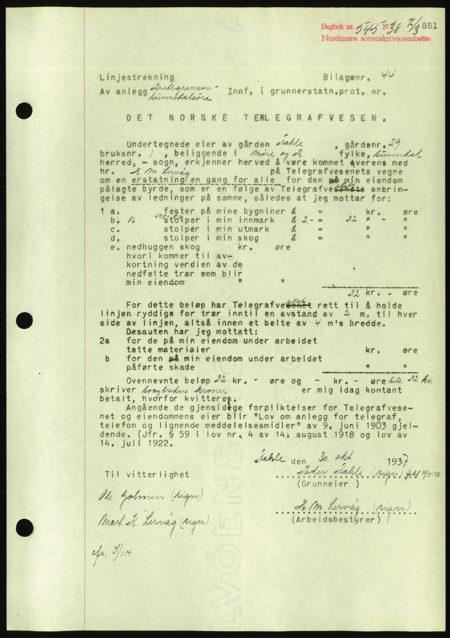 Nordmøre sorenskriveri, AV/SAT-A-4132/1/2/2Ca/L0092: Pantebok nr. B82, 1937-1938, Dagboknr: 545/1938