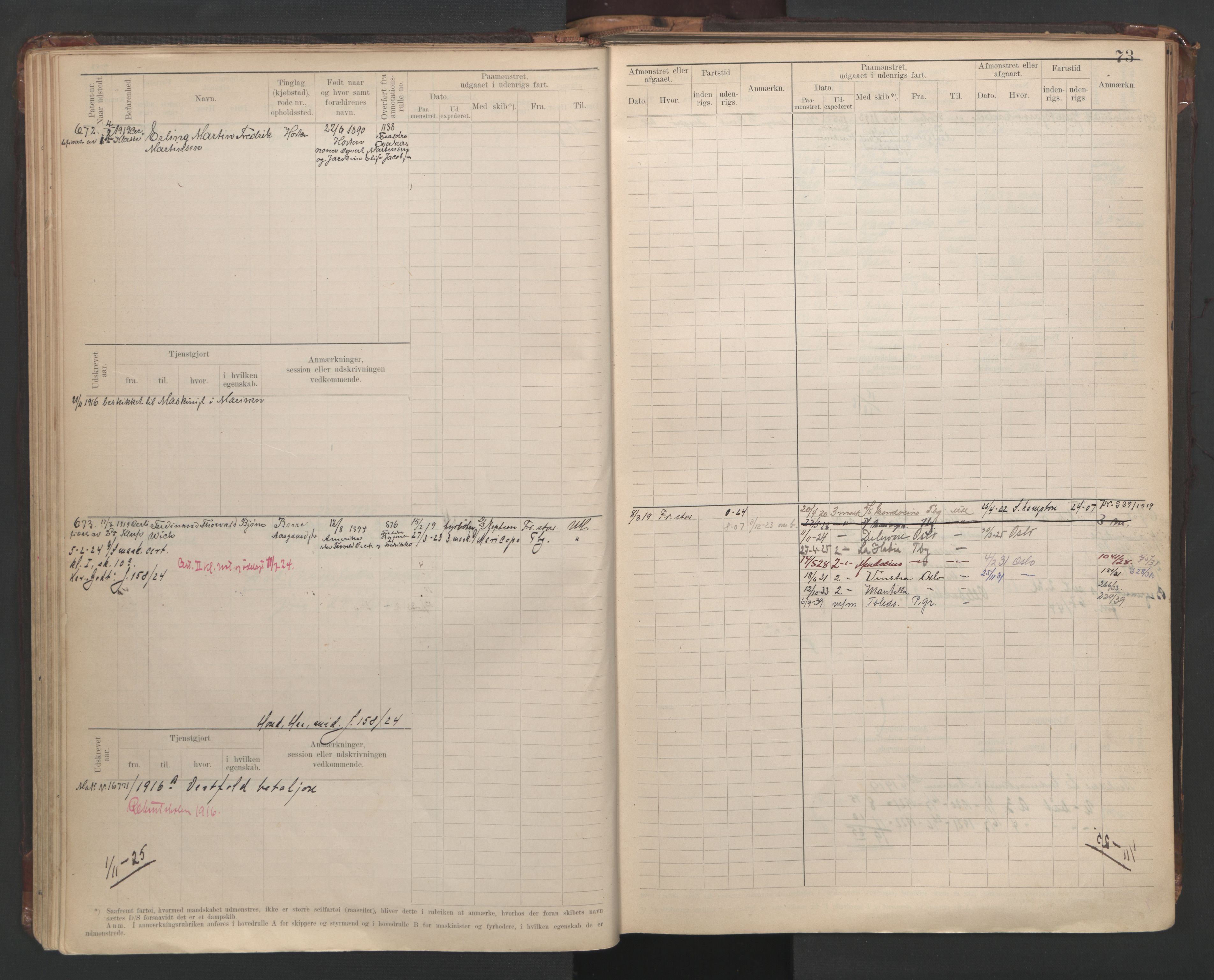 Horten innrulleringskontor, AV/SAKO-A-785/F/Fe/L0008: Maskinist, fyrbøterrulle, 1911-1948, s. 73