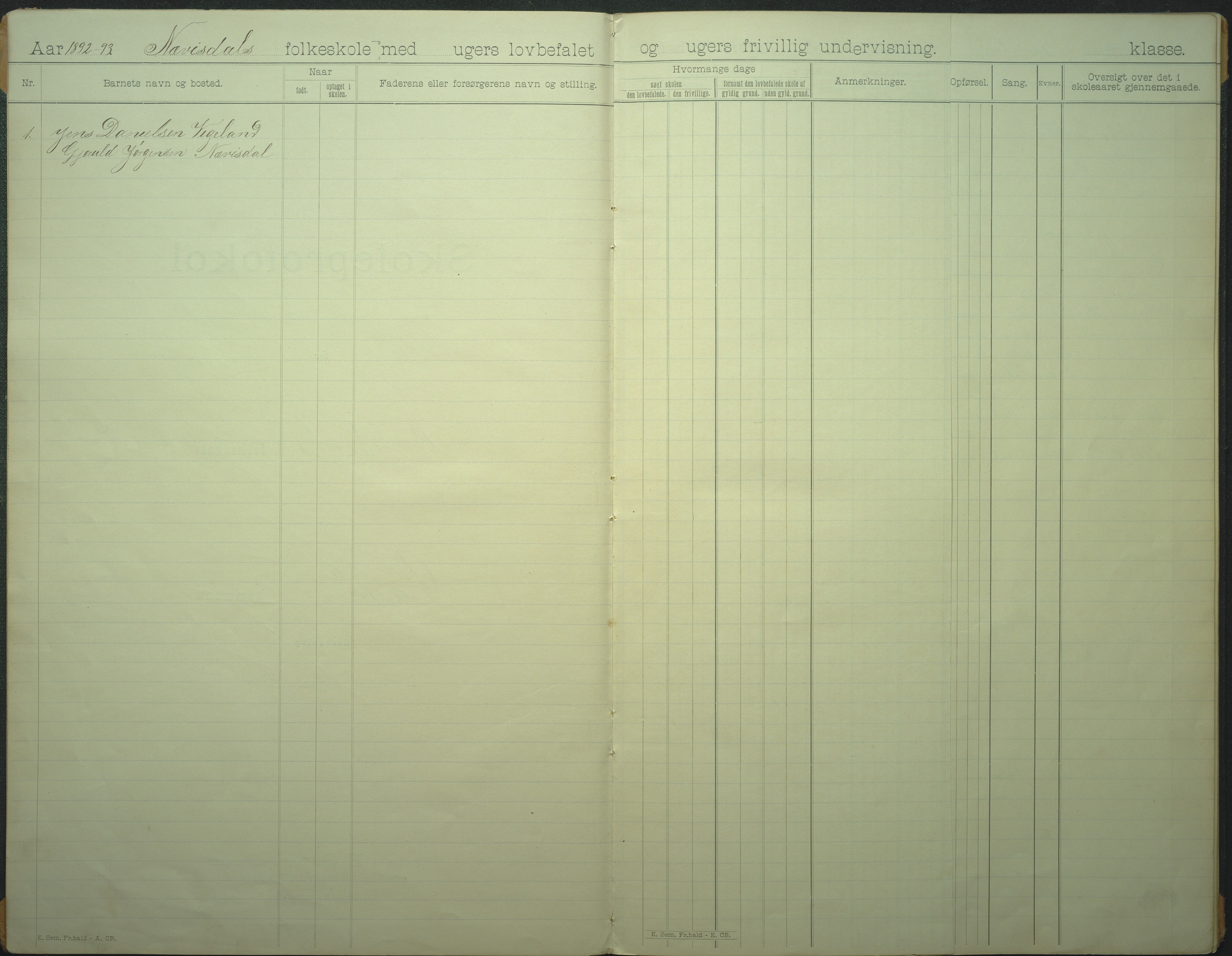 Øyestad kommune frem til 1979, AAKS/KA0920-PK/06/06I/L0007: Skoleprotokoll, 1892-1905