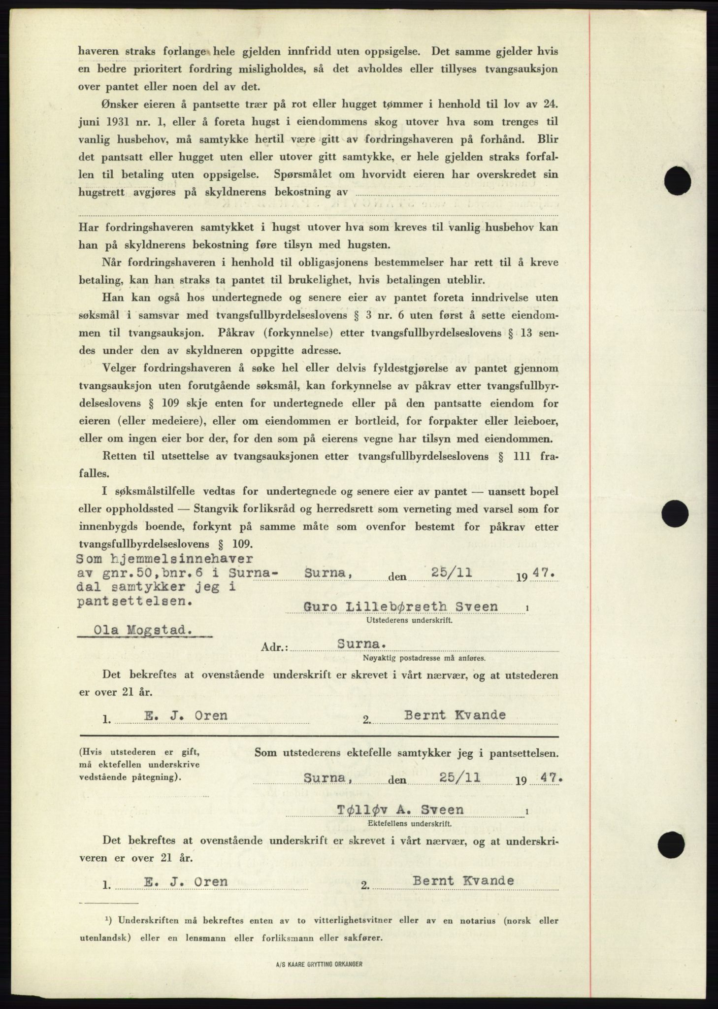 Nordmøre sorenskriveri, AV/SAT-A-4132/1/2/2Ca: Pantebok nr. B97, 1947-1948, Dagboknr: 2971/1947