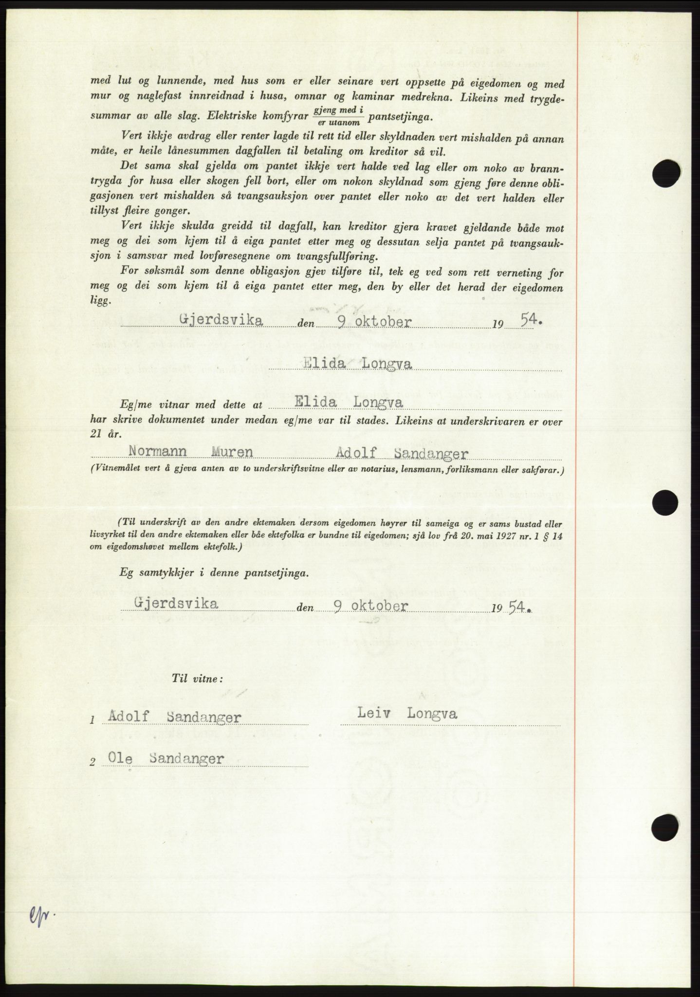 Søre Sunnmøre sorenskriveri, AV/SAT-A-4122/1/2/2C/L0126: Pantebok nr. 14B, 1954-1955, Dagboknr: 2746/1954