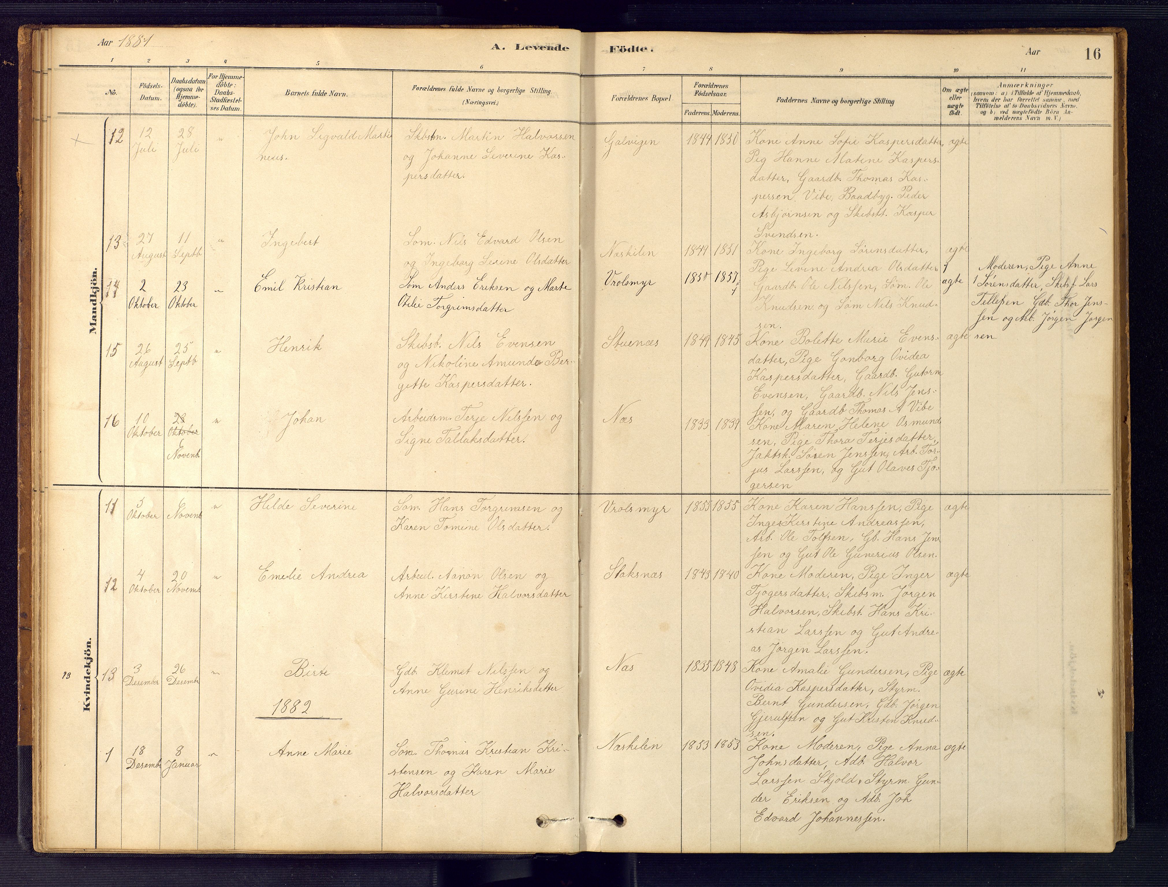 Austre Moland sokneprestkontor, SAK/1111-0001/F/Fb/Fbb/L0001: Klokkerbok nr. B 1, 1878-1904, s. 16