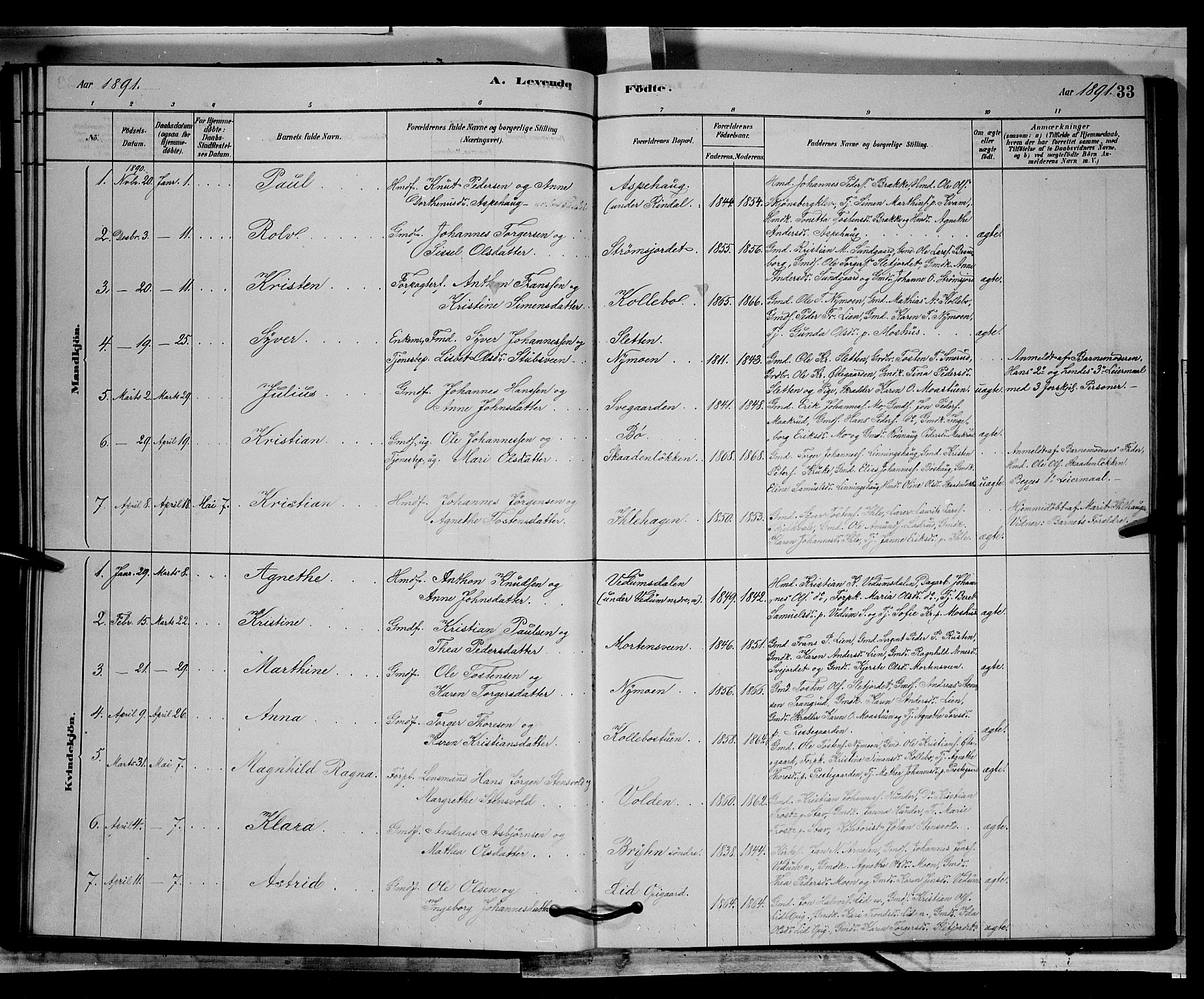 Øyer prestekontor, AV/SAH-PREST-084/H/Ha/Hab/L0002: Klokkerbok nr. 2, 1878-1896, s. 33