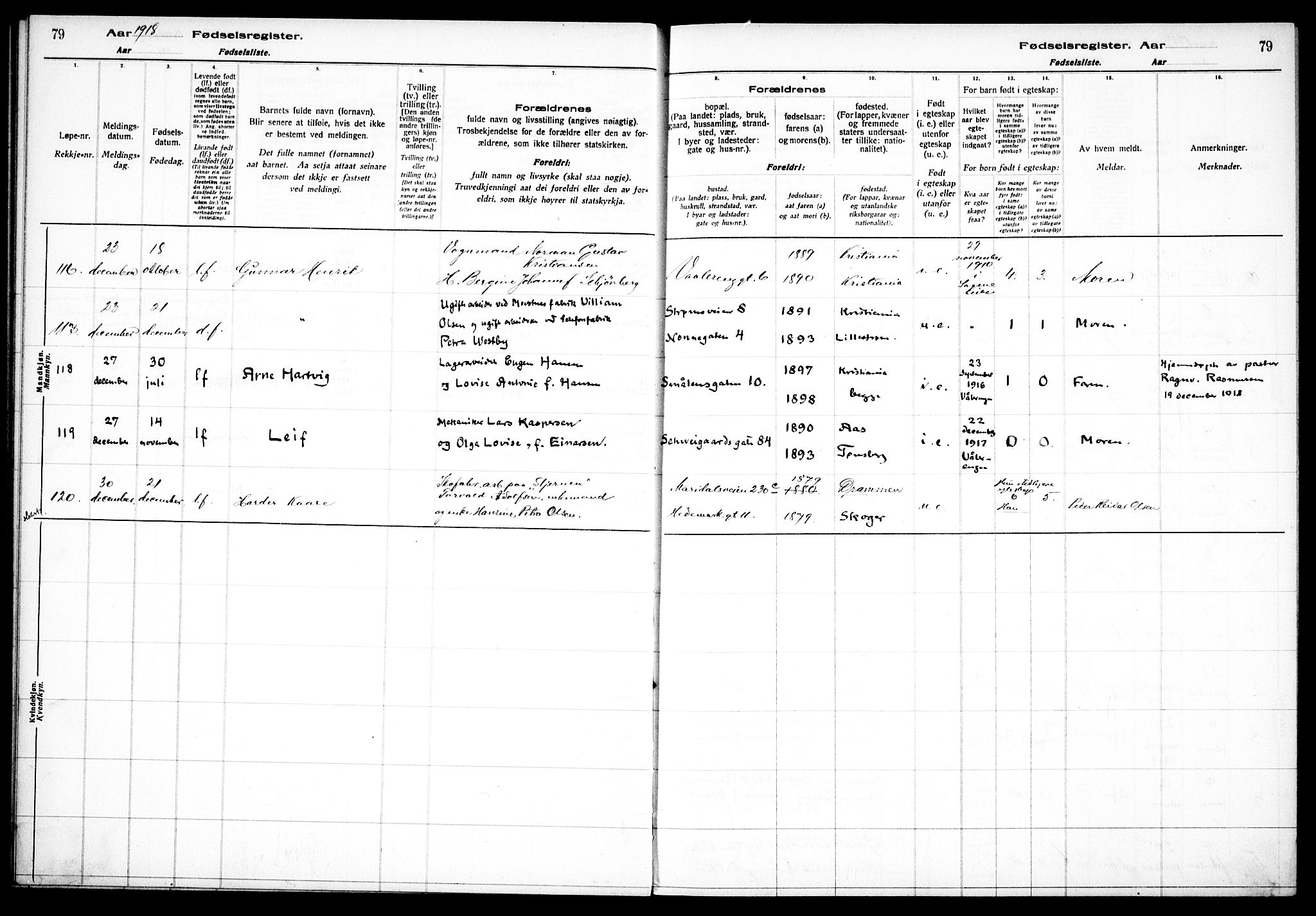 Vålerengen prestekontor Kirkebøker, AV/SAO-A-10878/J/Ja/L0001: Fødselsregister nr. 1, 1916-1924, s. 79