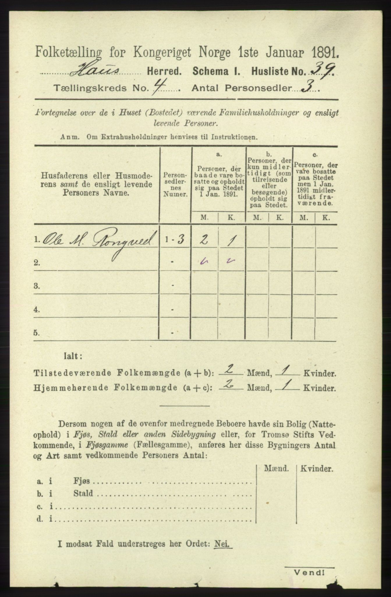 RA, Folketelling 1891 for 1250 Haus herred, 1891, s. 1380