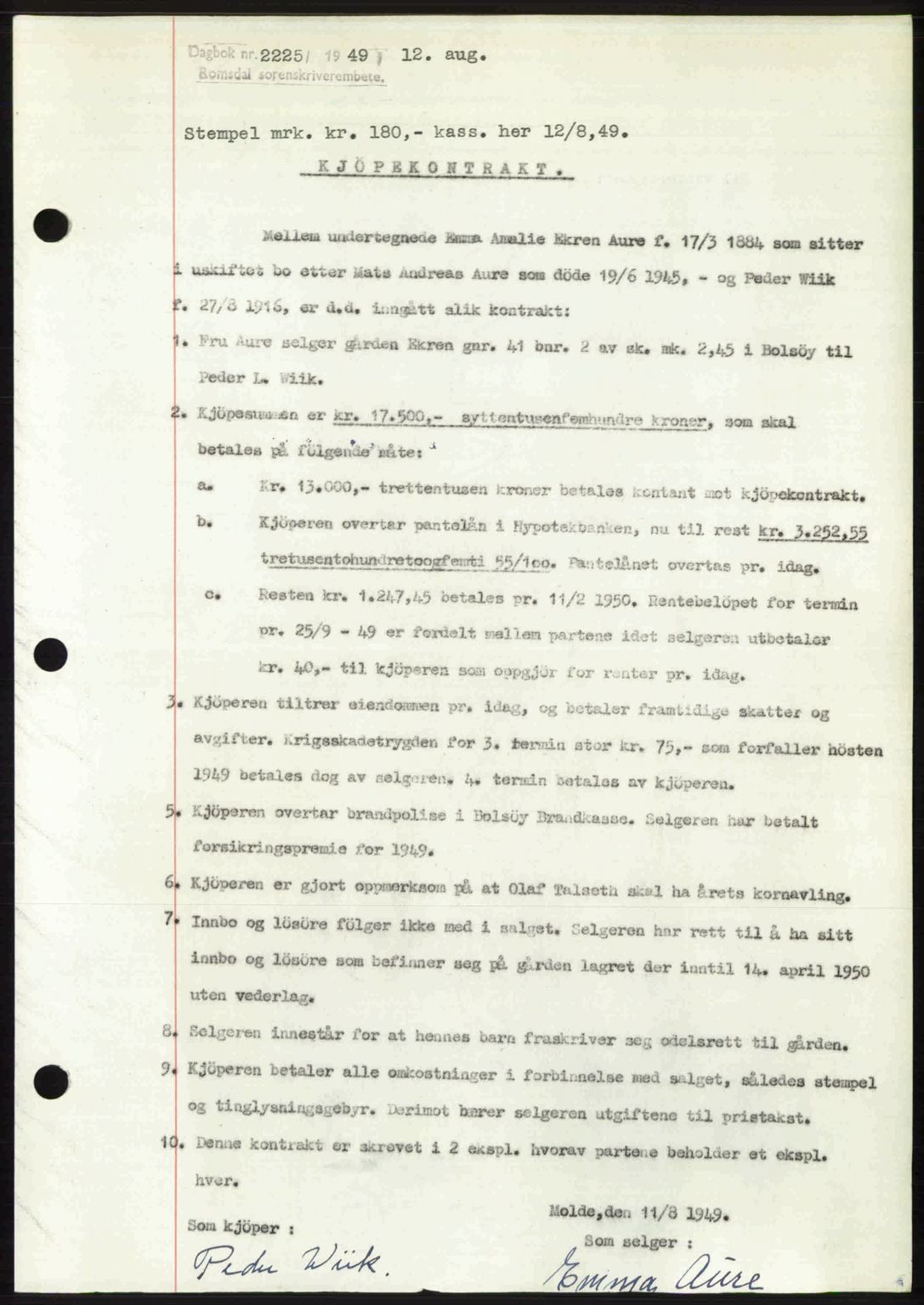 Romsdal sorenskriveri, SAT/A-4149/1/2/2C: Pantebok nr. A30, 1949-1949, Dagboknr: 2225/1949