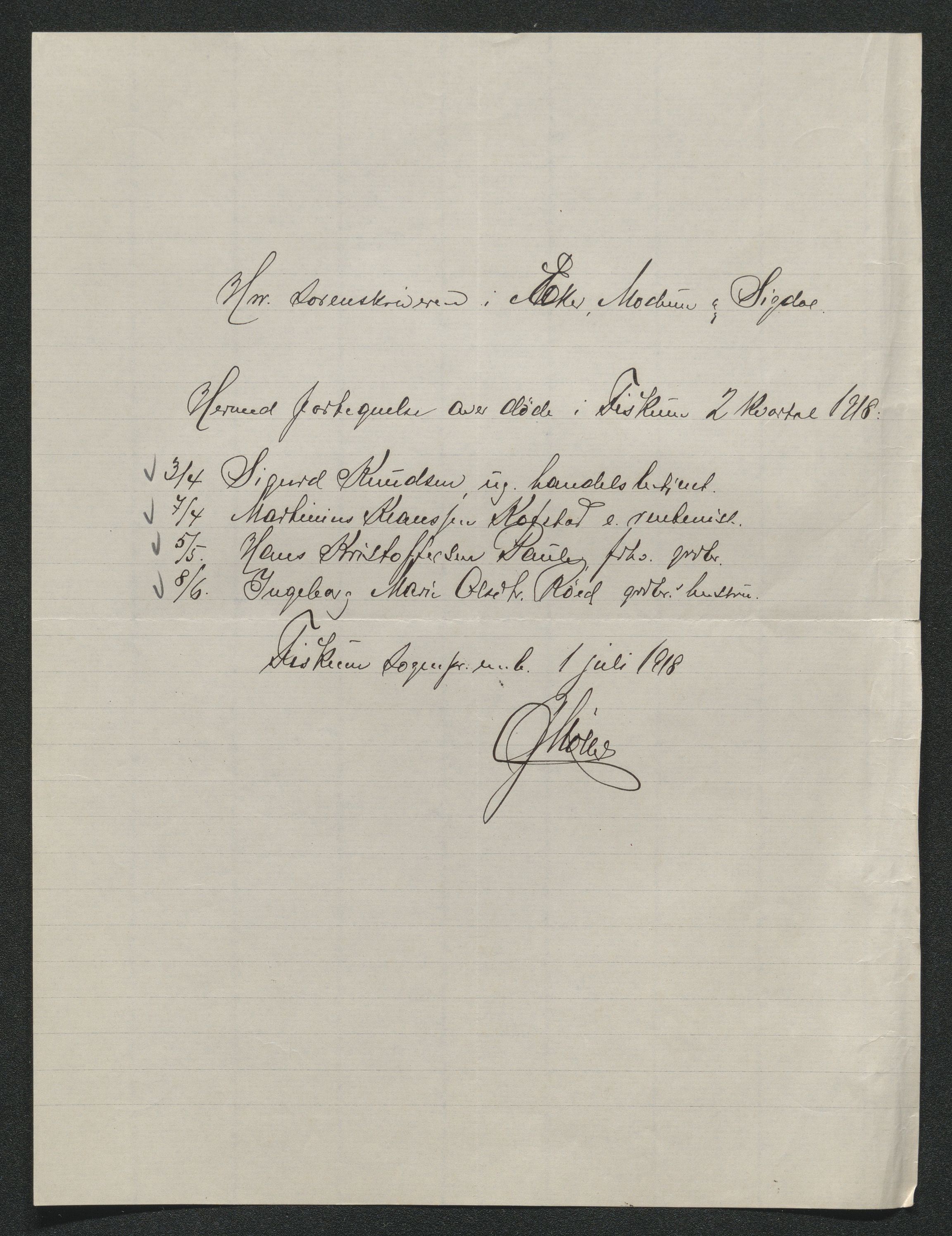 Eiker, Modum og Sigdal sorenskriveri, AV/SAKO-A-123/H/Ha/Hab/L0039: Dødsfallsmeldinger, 1918-1919, s. 372