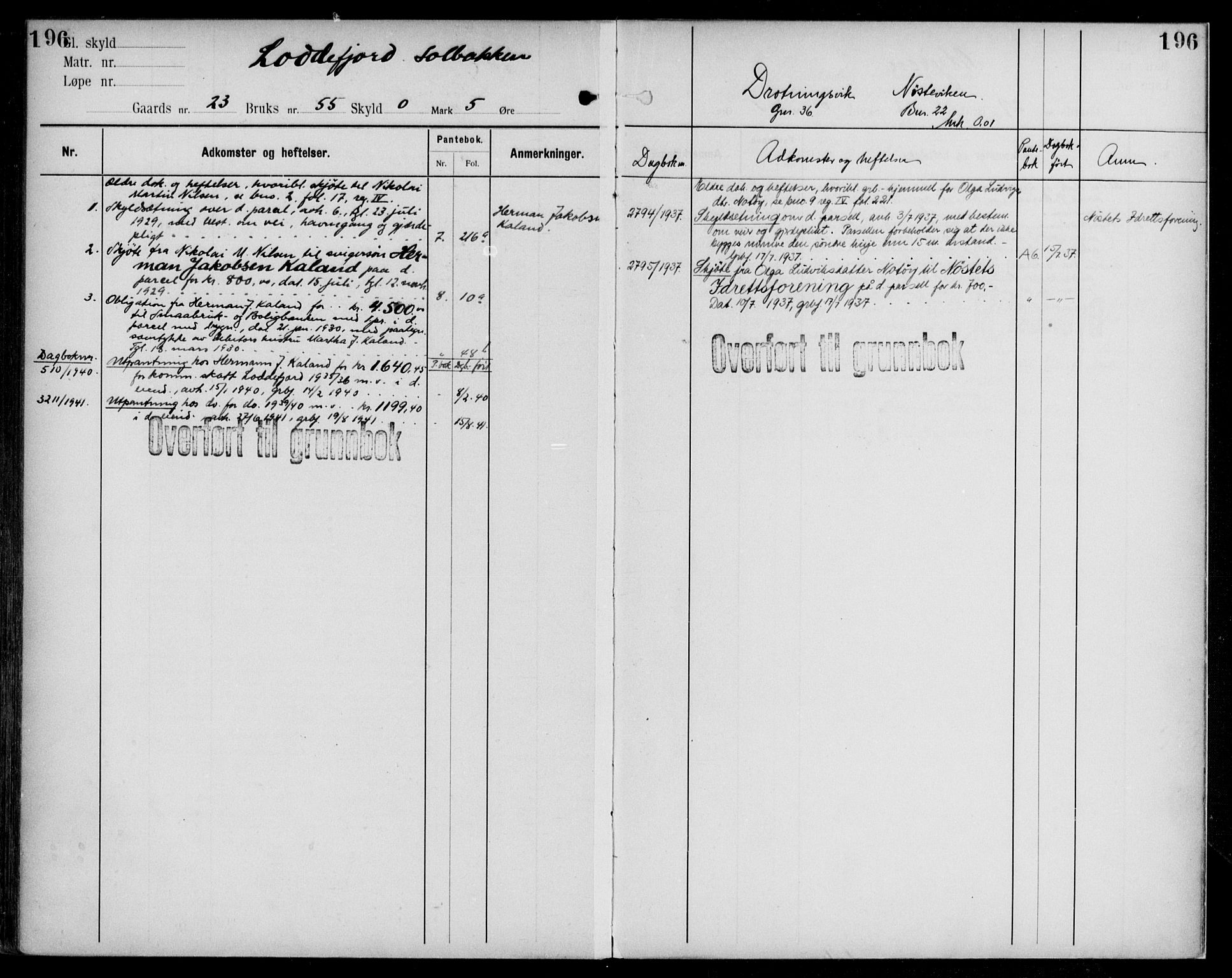 Midhordland sorenskriveri, AV/SAB-A-3001/1/G/Ga/Gab/L0108: Panteregister nr. II.A.b.108, s. 196