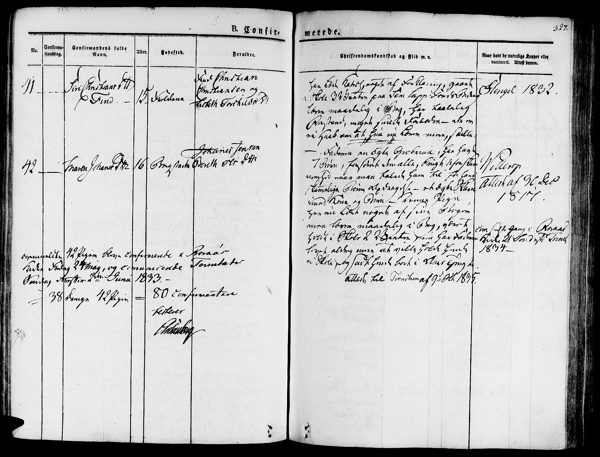 Ministerialprotokoller, klokkerbøker og fødselsregistre - Sør-Trøndelag, AV/SAT-A-1456/681/L0930: Ministerialbok nr. 681A08, 1829-1844, s. 327