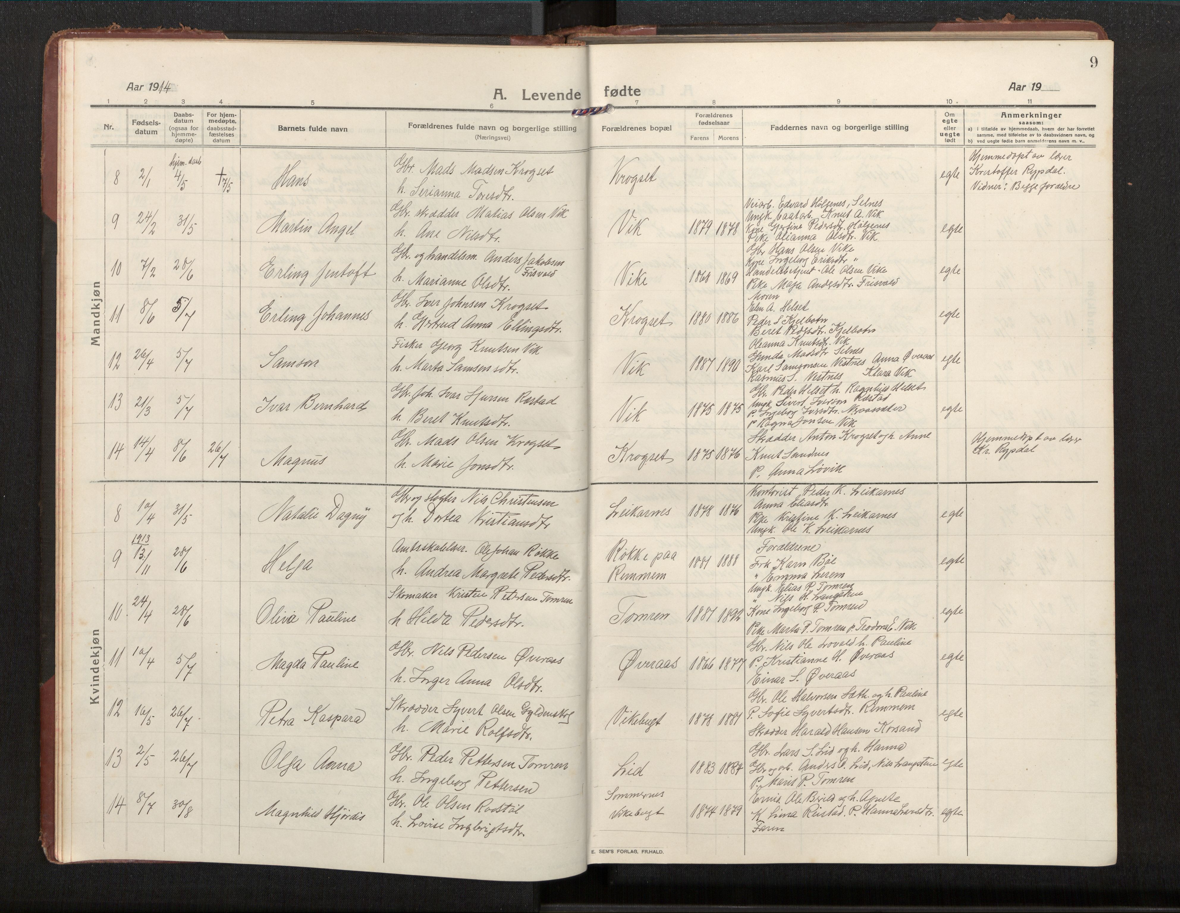 Ministerialprotokoller, klokkerbøker og fødselsregistre - Møre og Romsdal, AV/SAT-A-1454/539/L0536a: Klokkerbok nr. 539C03, 1912-1936, s. 9